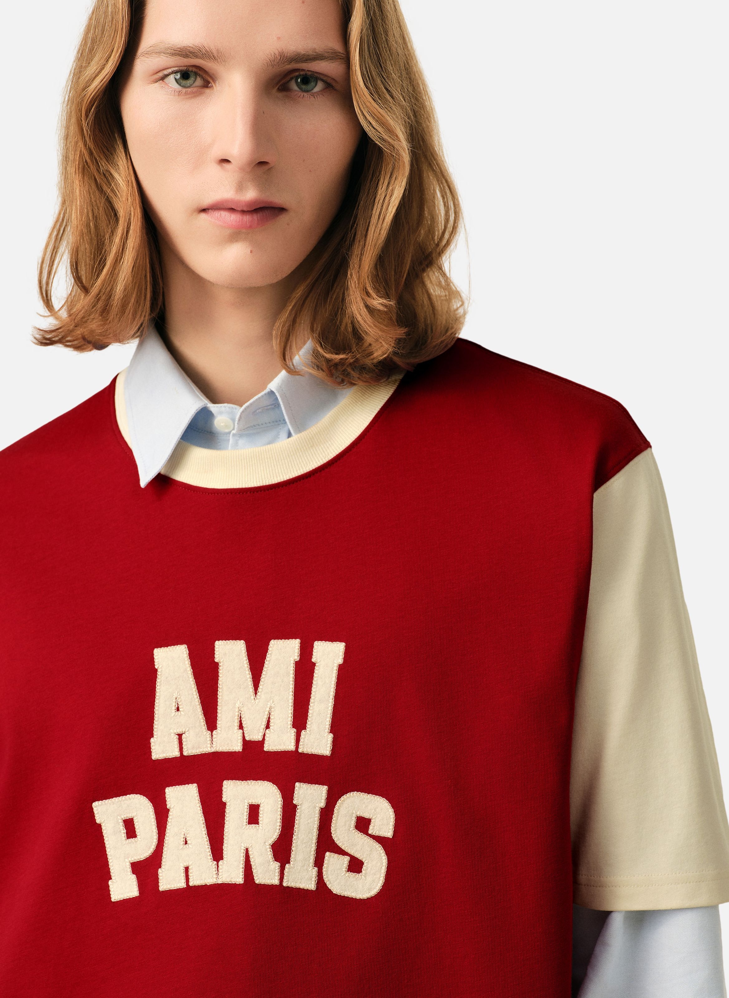 T-shirt unisexe en coton broderie ami paris AMI PARIS Rouge