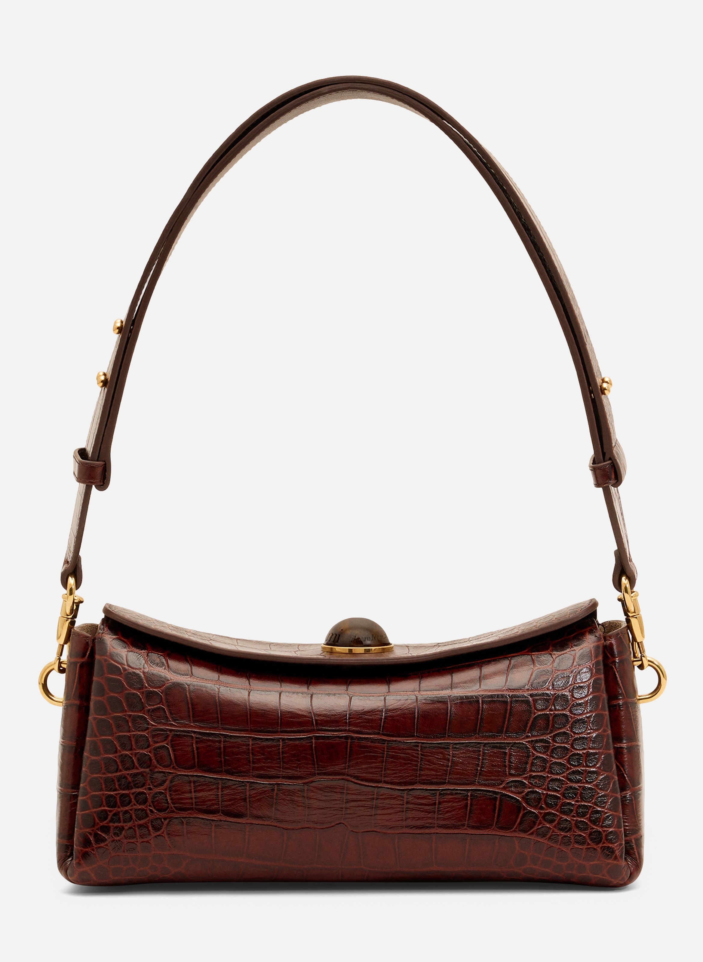 Sac carrousel unisexe en cuir de veau embossé crocodile AMI PARIS Marron