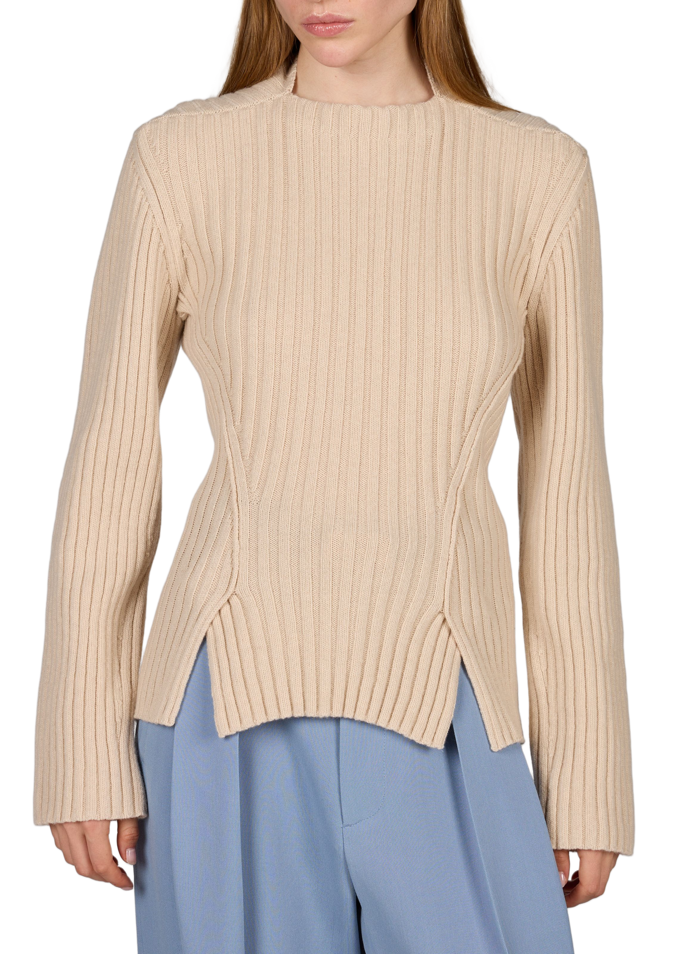Gerader Rundhalsausschnitt-Pullover aus Wolle und Kaschmir-Mischung VICTORIA BECKHAM Beige