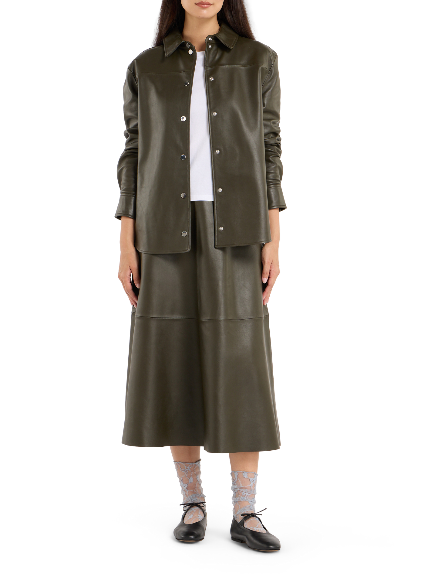 Classic leather collar shirt SAISON 1865 Khaki
