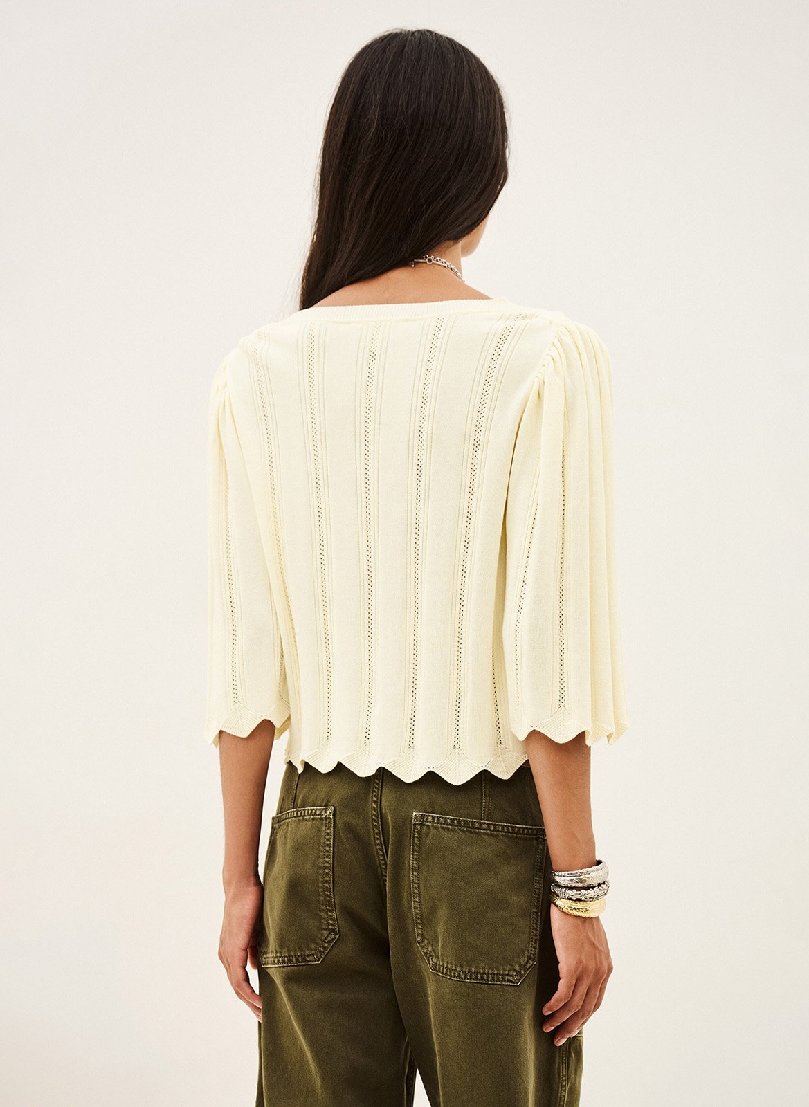 Top met 3/4-mouwen in ajourbreisel Soren BA&SH Beige