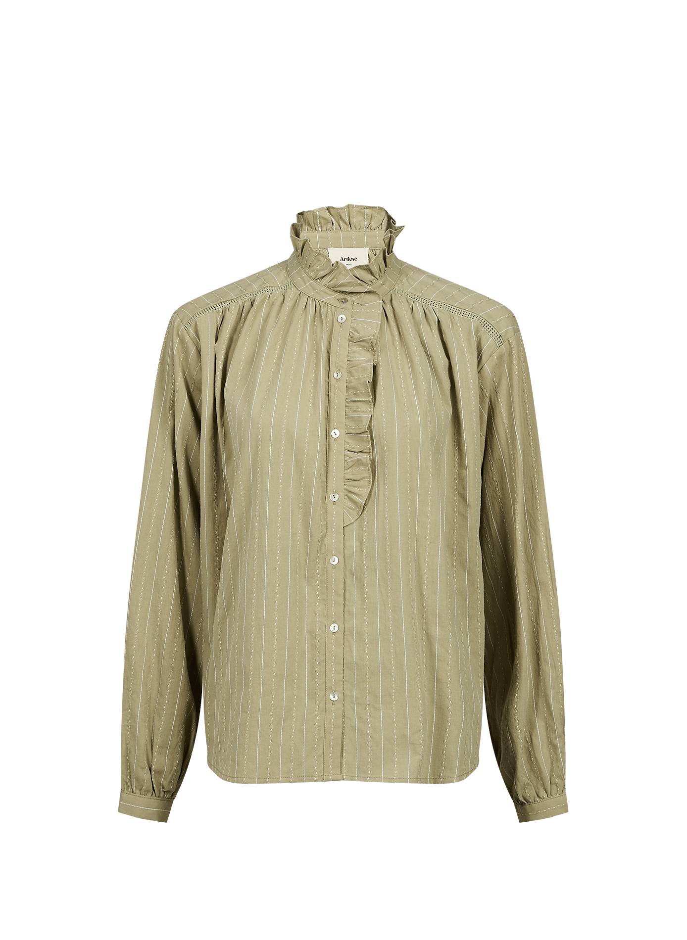 Embroidered ruffled cotton shirt ARTLOVE Green
