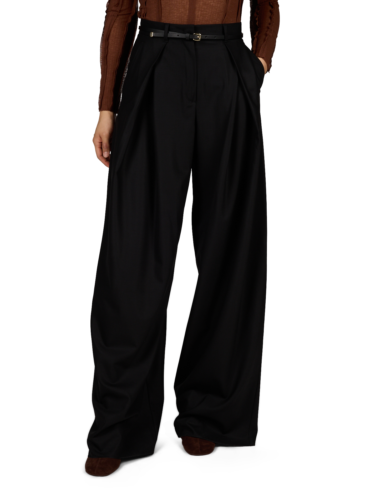High-waisted wide-leg pants in blended wool MAX MARA STUDIO Black