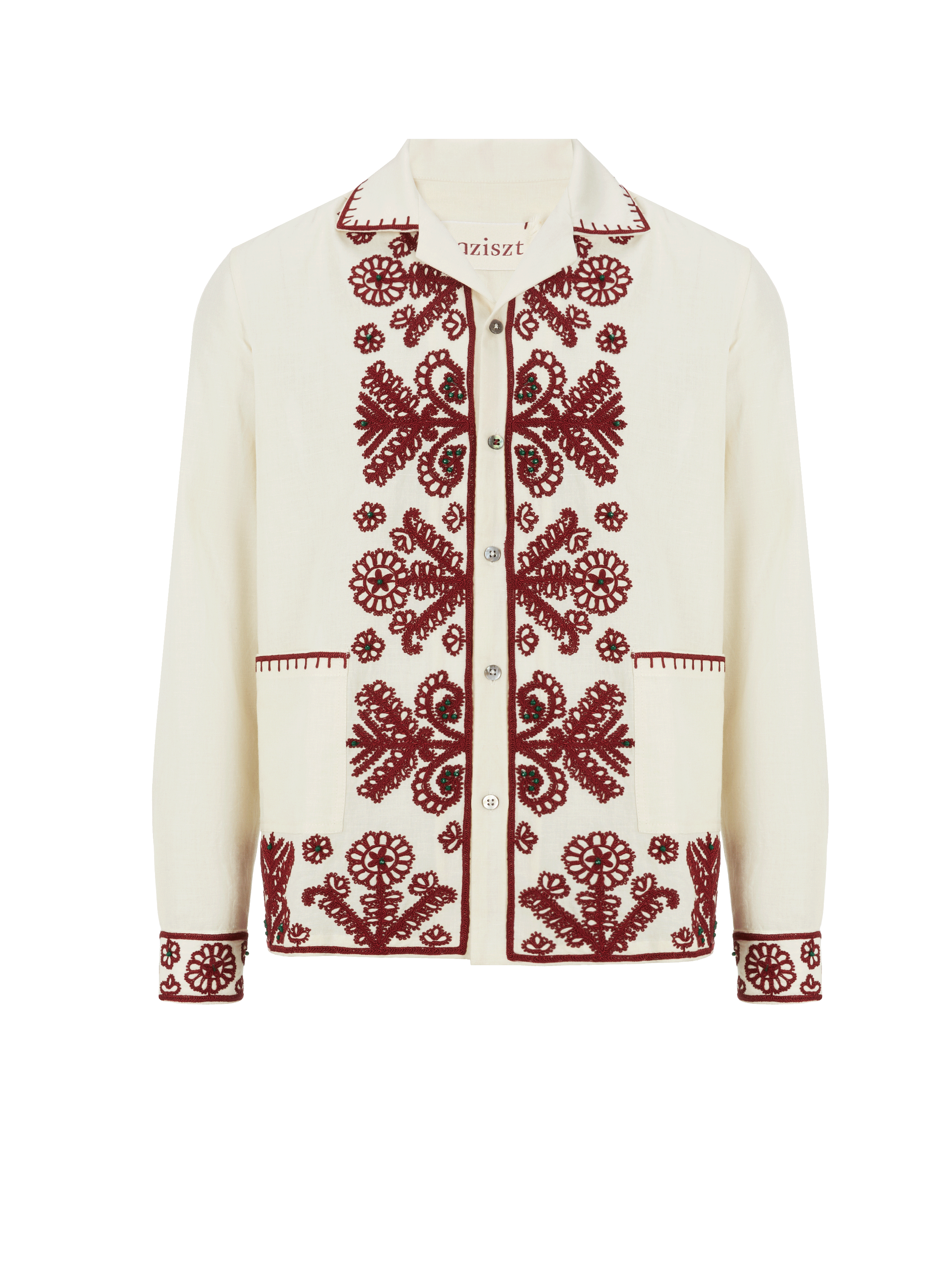 Chemise brodée en coton et chanvre