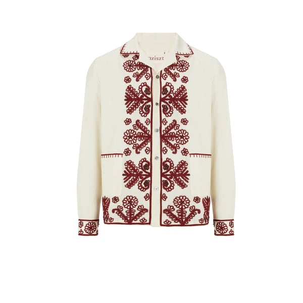 Chemise brodée en coton et chanvre