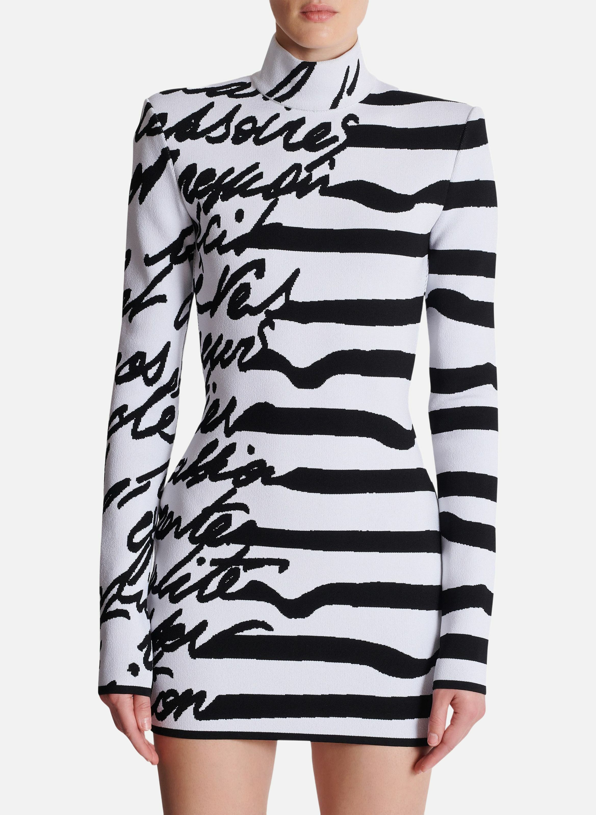 Robe en maille jacquard « lettre d'amour » marinière BALMAIN Blanc