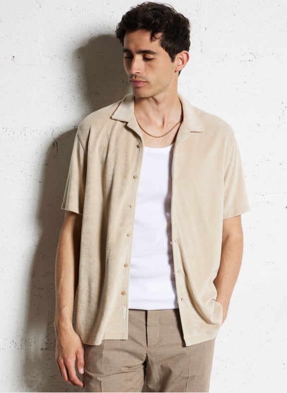 Chemise droite en coton mélangé Beige by IKKS IKKS Chemise droite en coton mélangé Beige