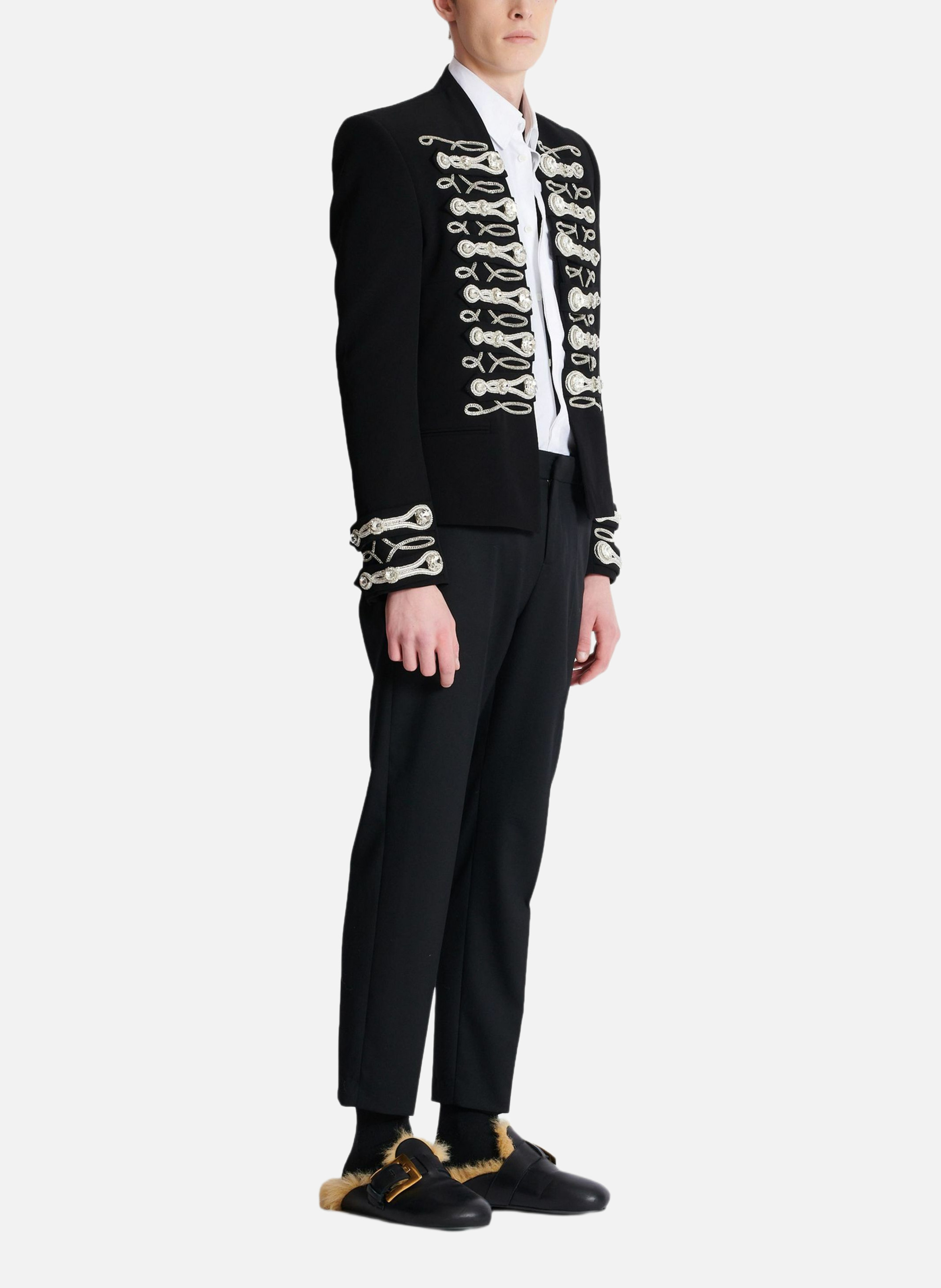 Spencer en crêpe à brandebourgs brodés BALMAIN Noir