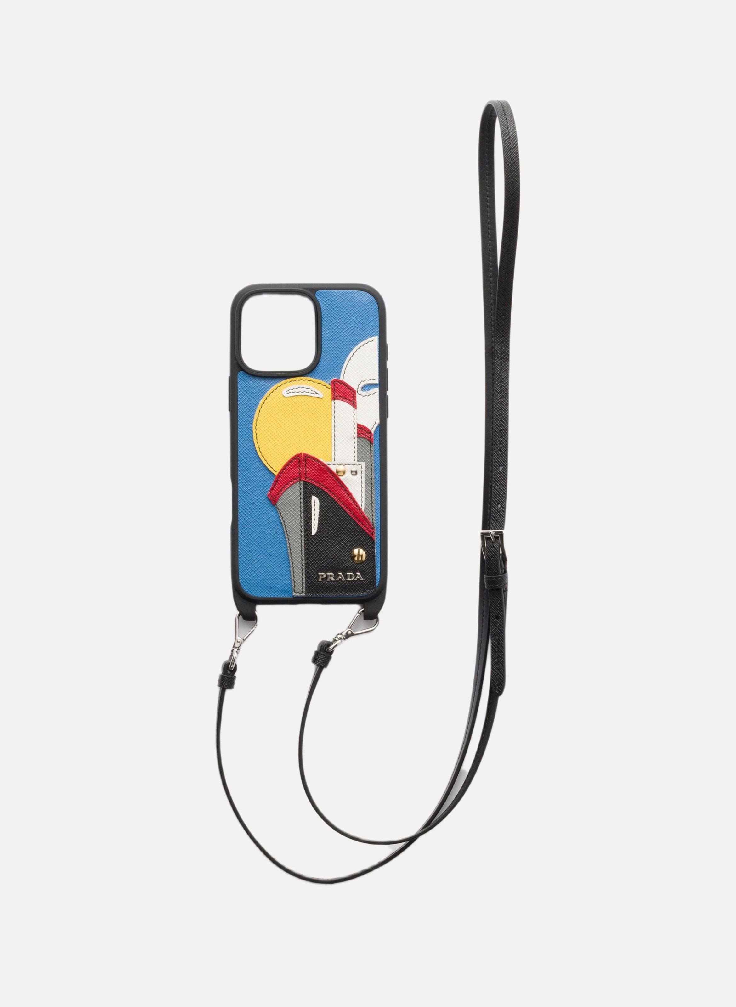 Coque pour iphone 16 pro max en cuir saffiano PRADA Bleu