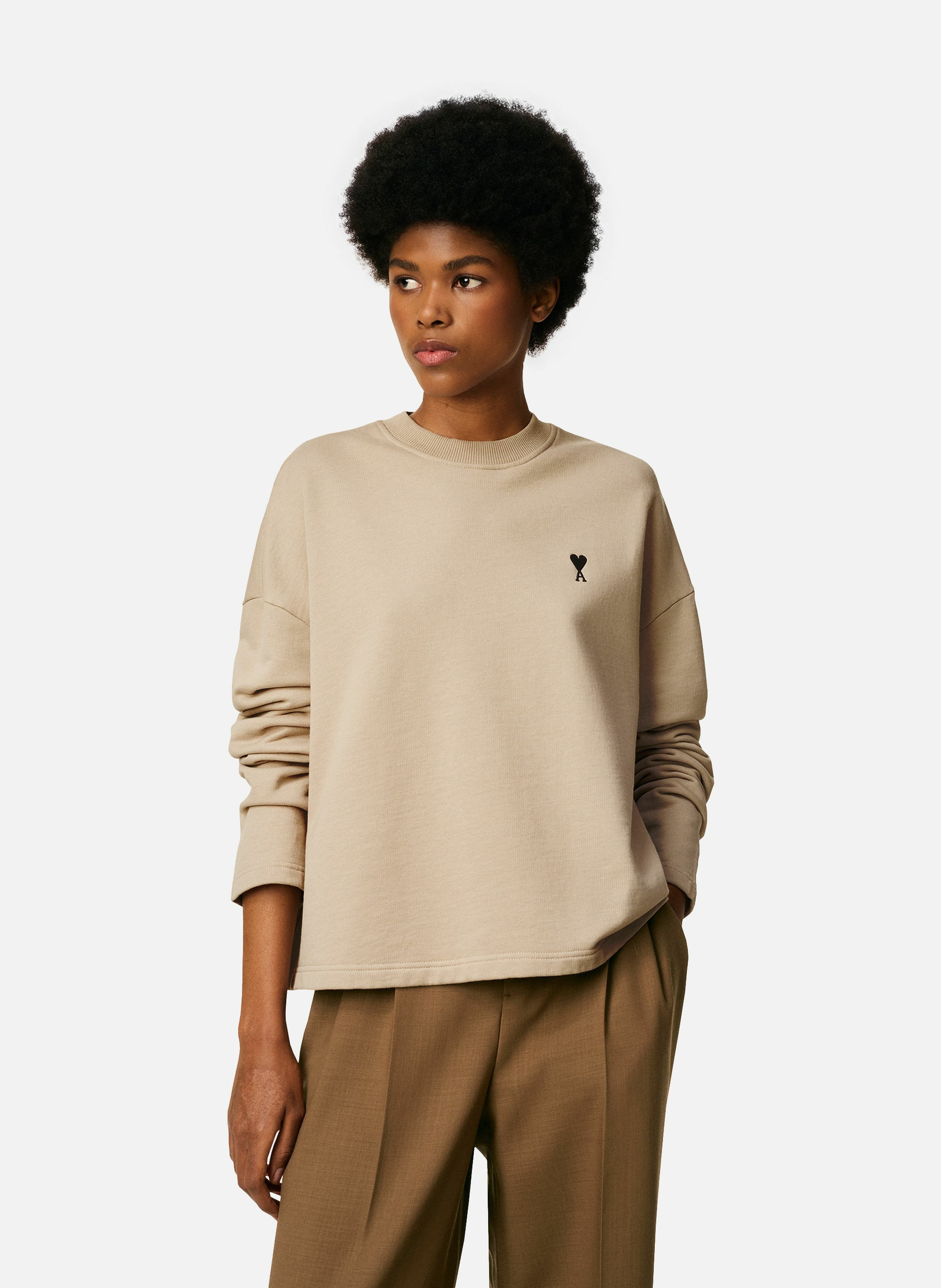 Sweatshirt ami de coeur contrasté en coton AMI PARIS Beige