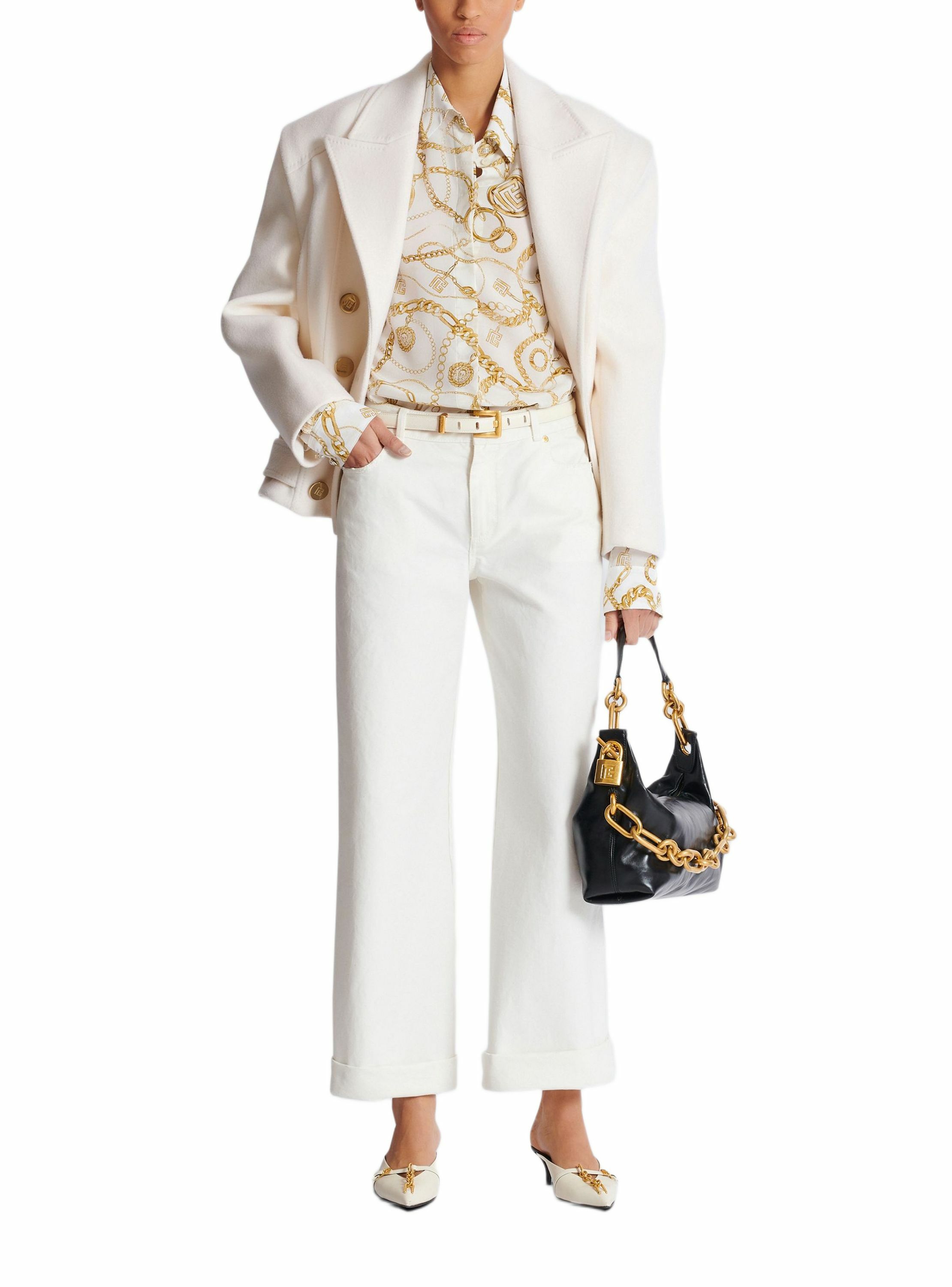 Jean droit en denim uni BALMAIN Blanc