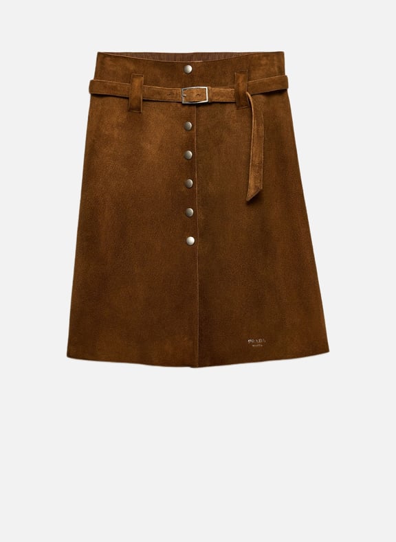 Jupe midi en veau velours Marron by PRADA PRADA Jupe midi en veau velours Marron