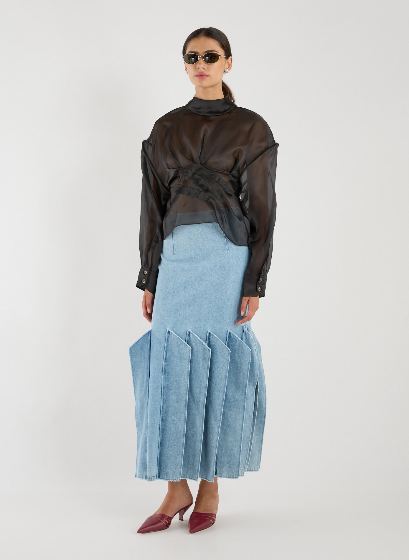 Top chemise plissée en organza de soie  A.W.A.K.E. MODE Noir