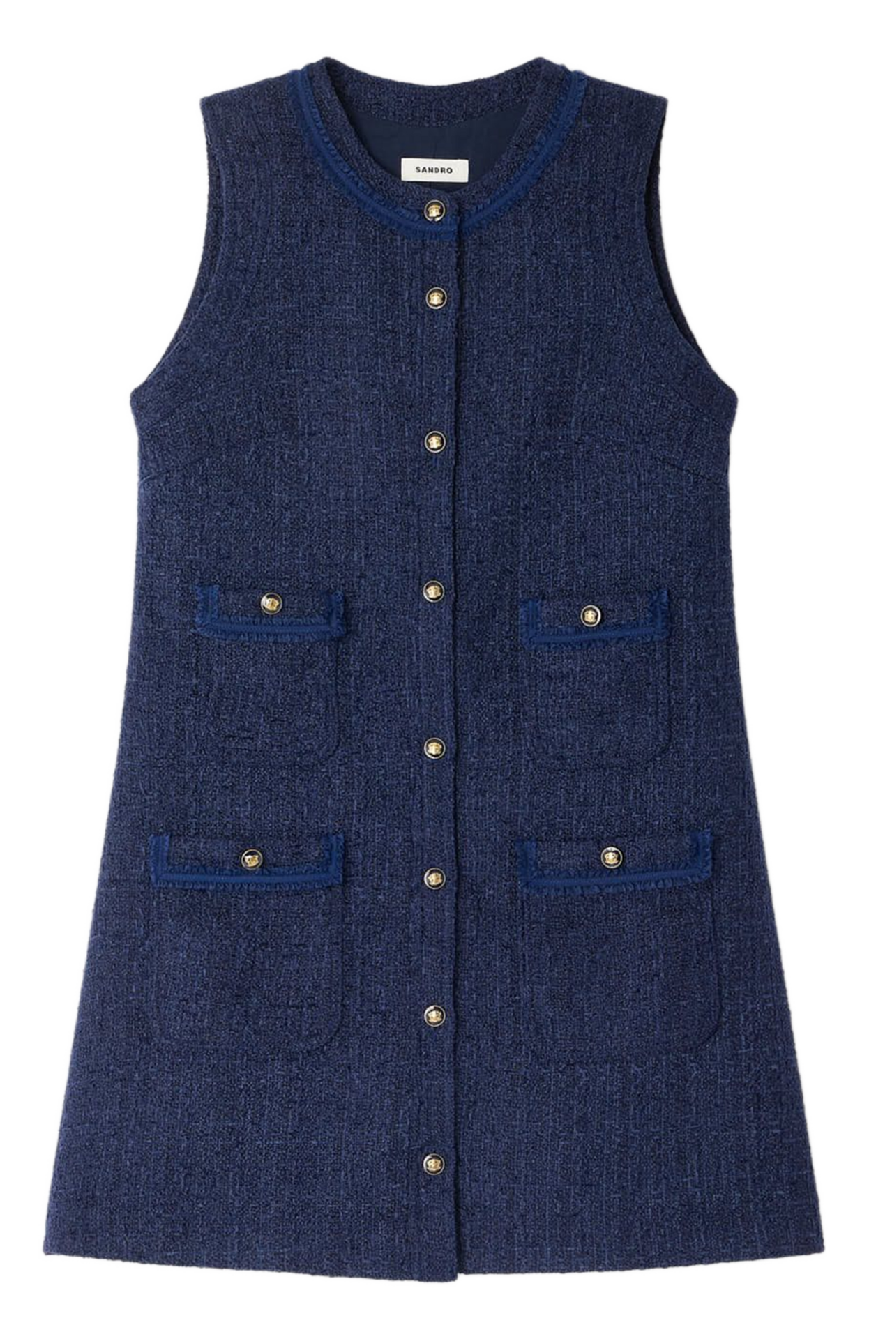 Robe courte trapèze en tweed SANDRO Bleu