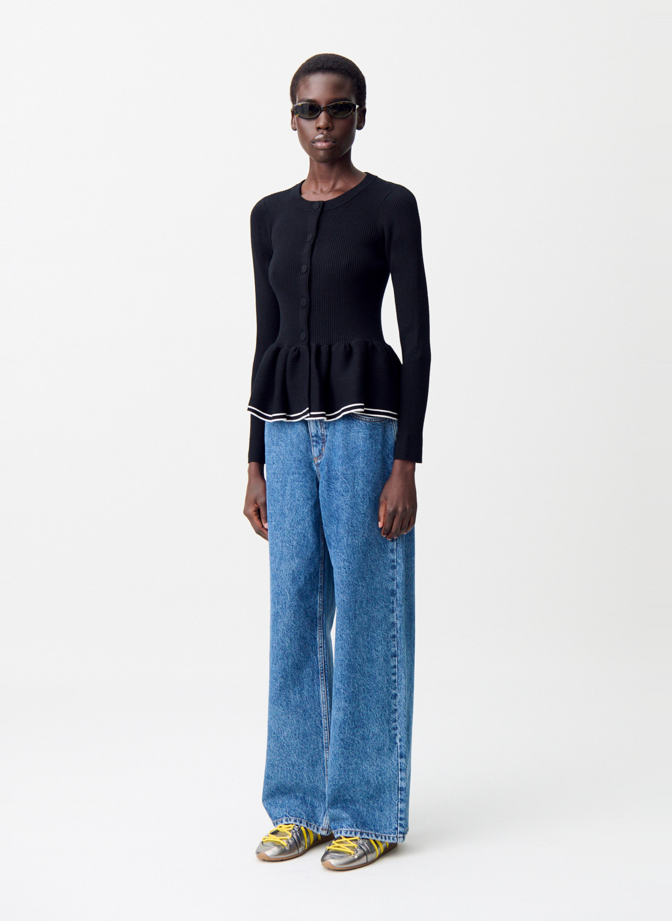 Cardigan côtelé moulant col rond mizuki CLAUDIE PIERLOT Noir