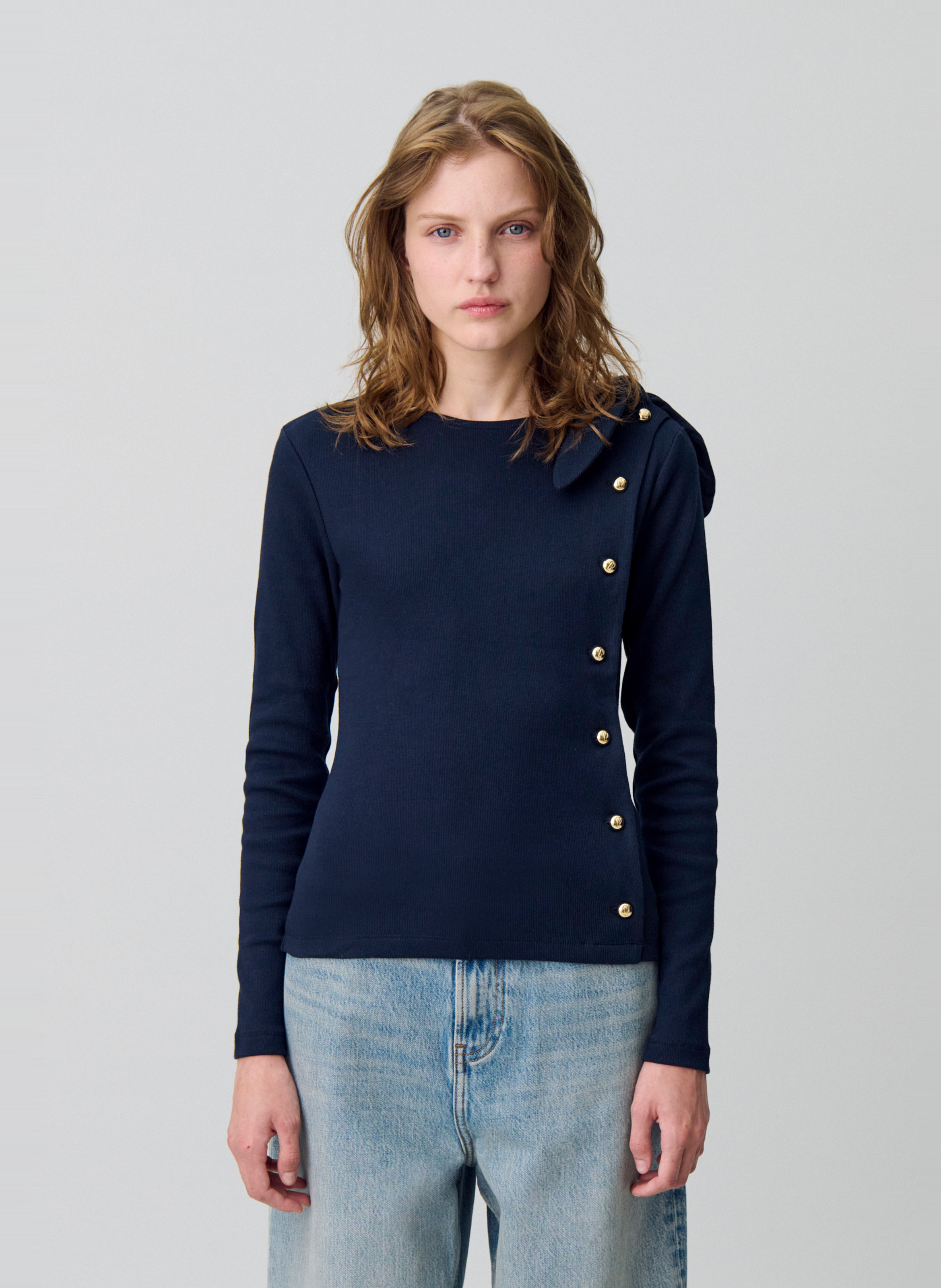 Pull en coton mélangé col rond timy CLAUDIE PIERLOT Bleu