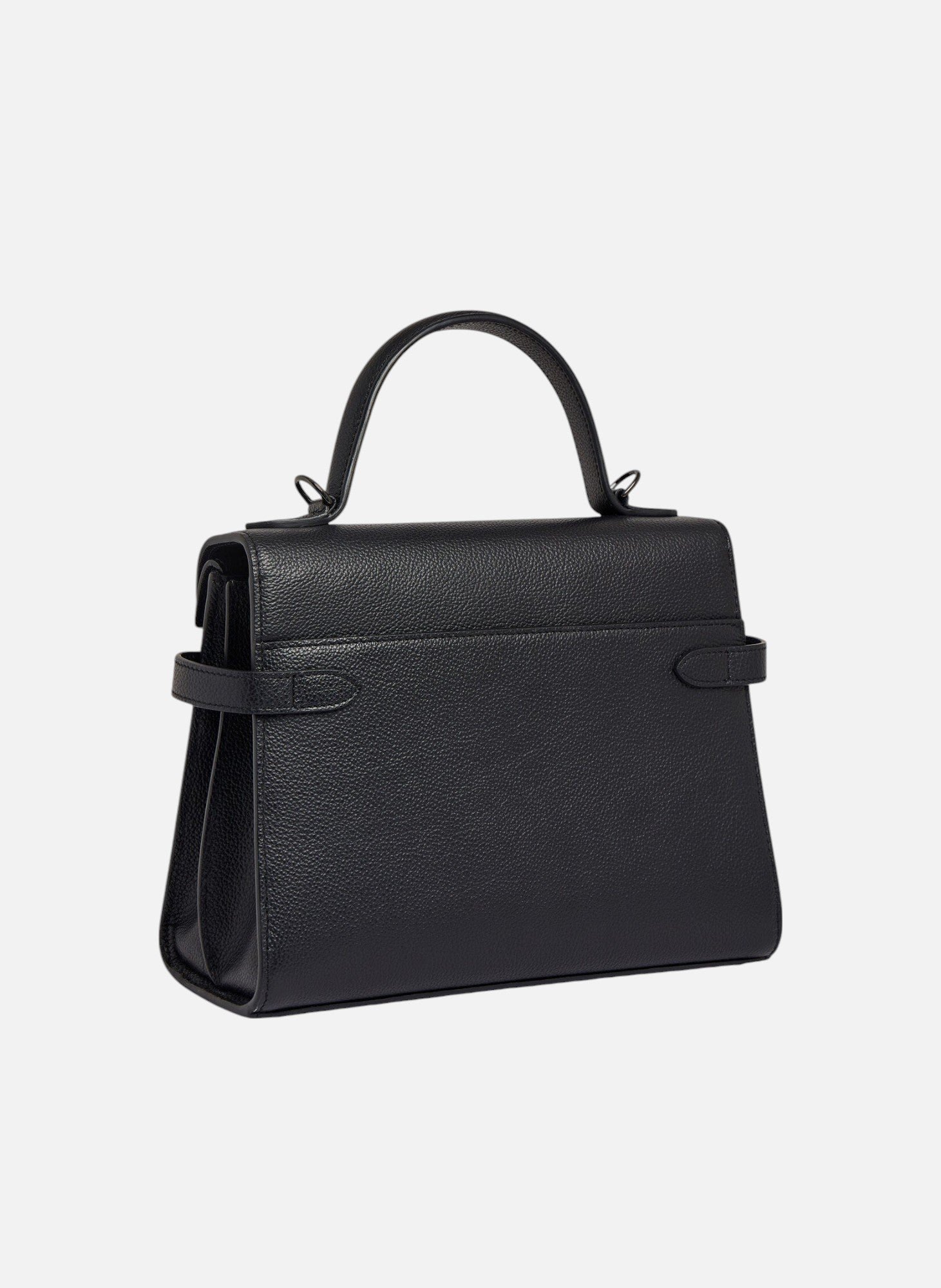 Sac à main double rabat moyen modèle Emilie en cuir grainé LE TANNEUR Noir