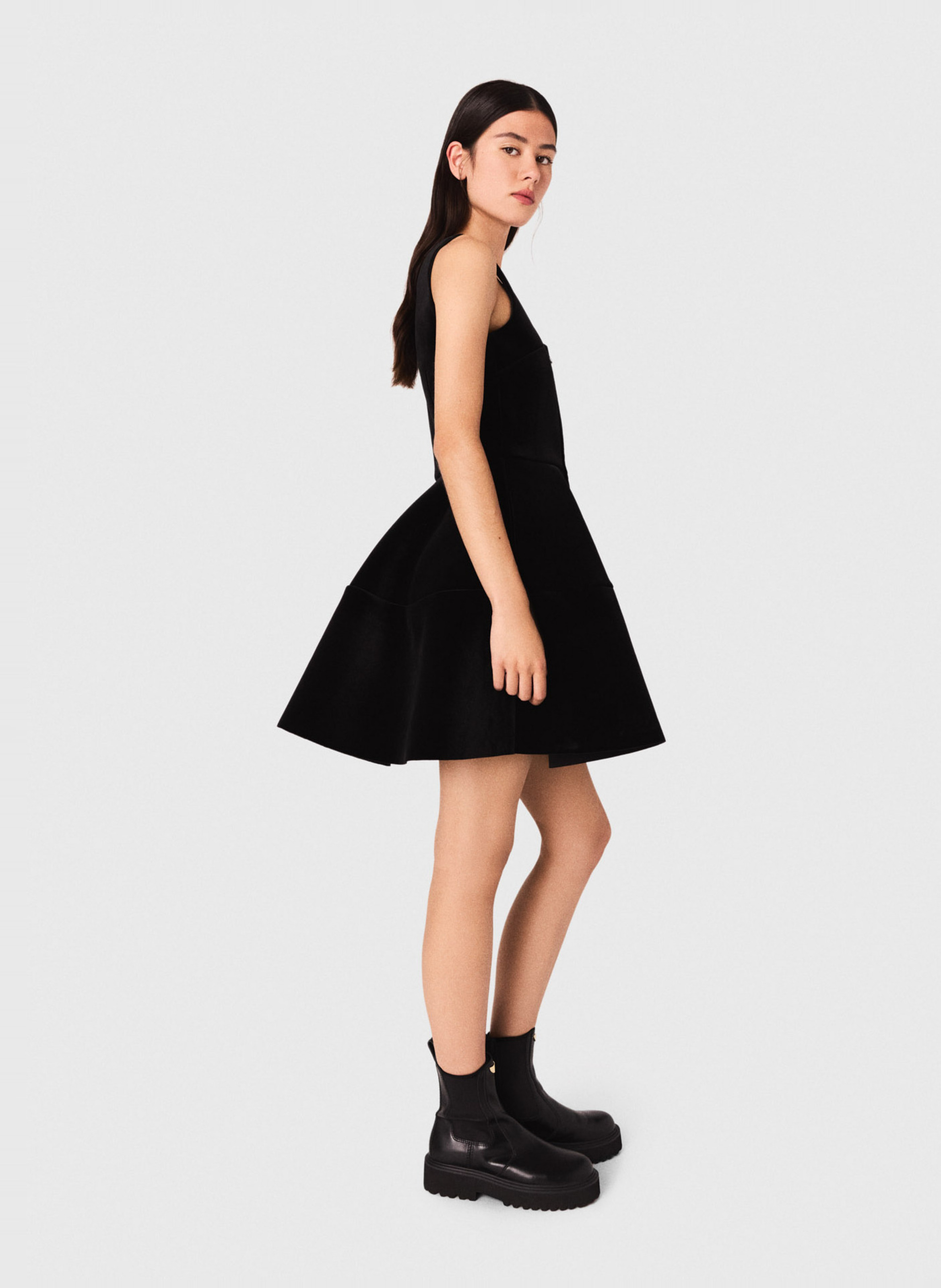 Robe patineuse en velours uni MAJE Noir