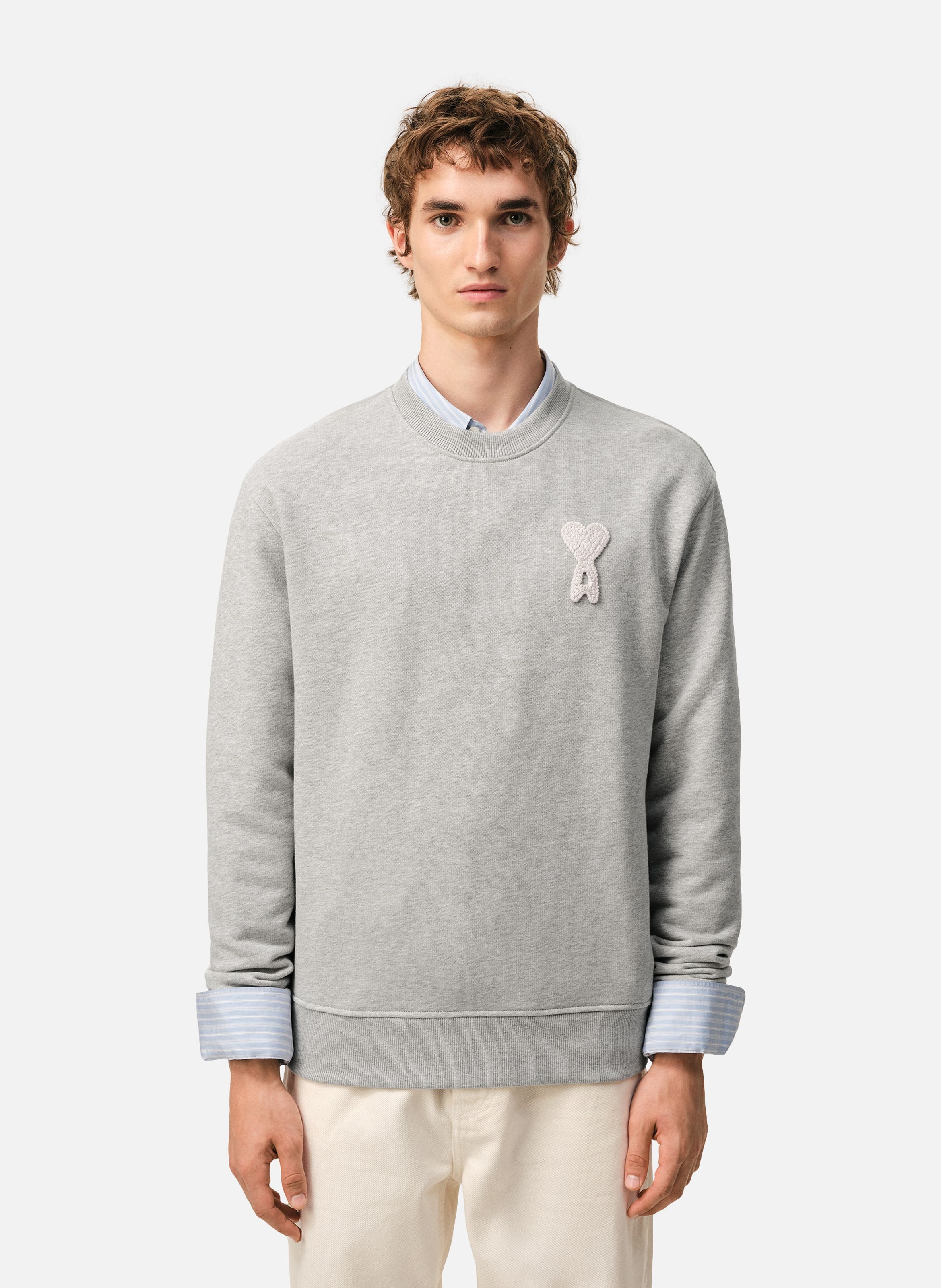 Sweatshirt ami de coeur crochet unisexe en coton AMI PARIS Gris