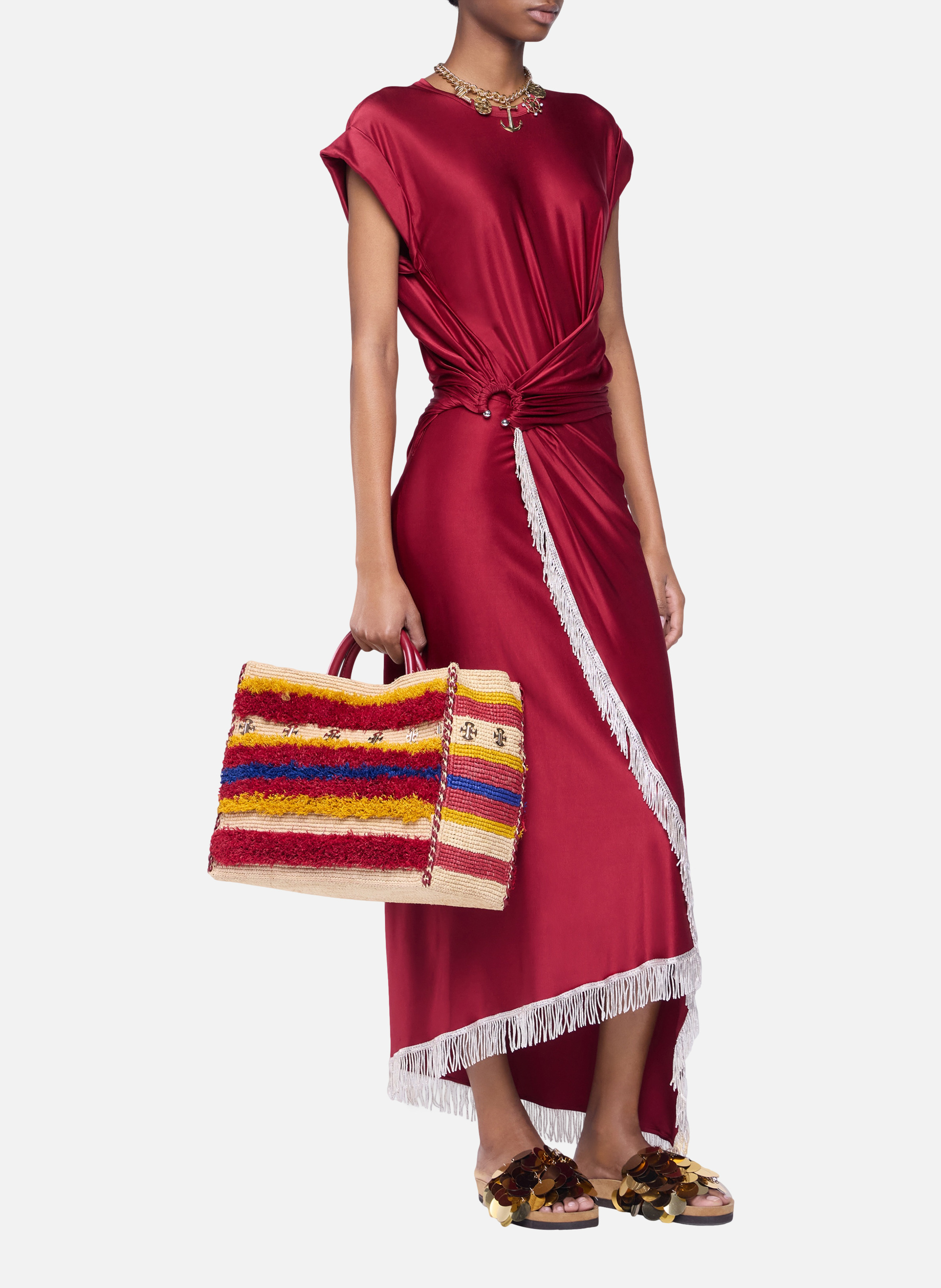 Sac cabas en raphia à anses RABANNE Rouge