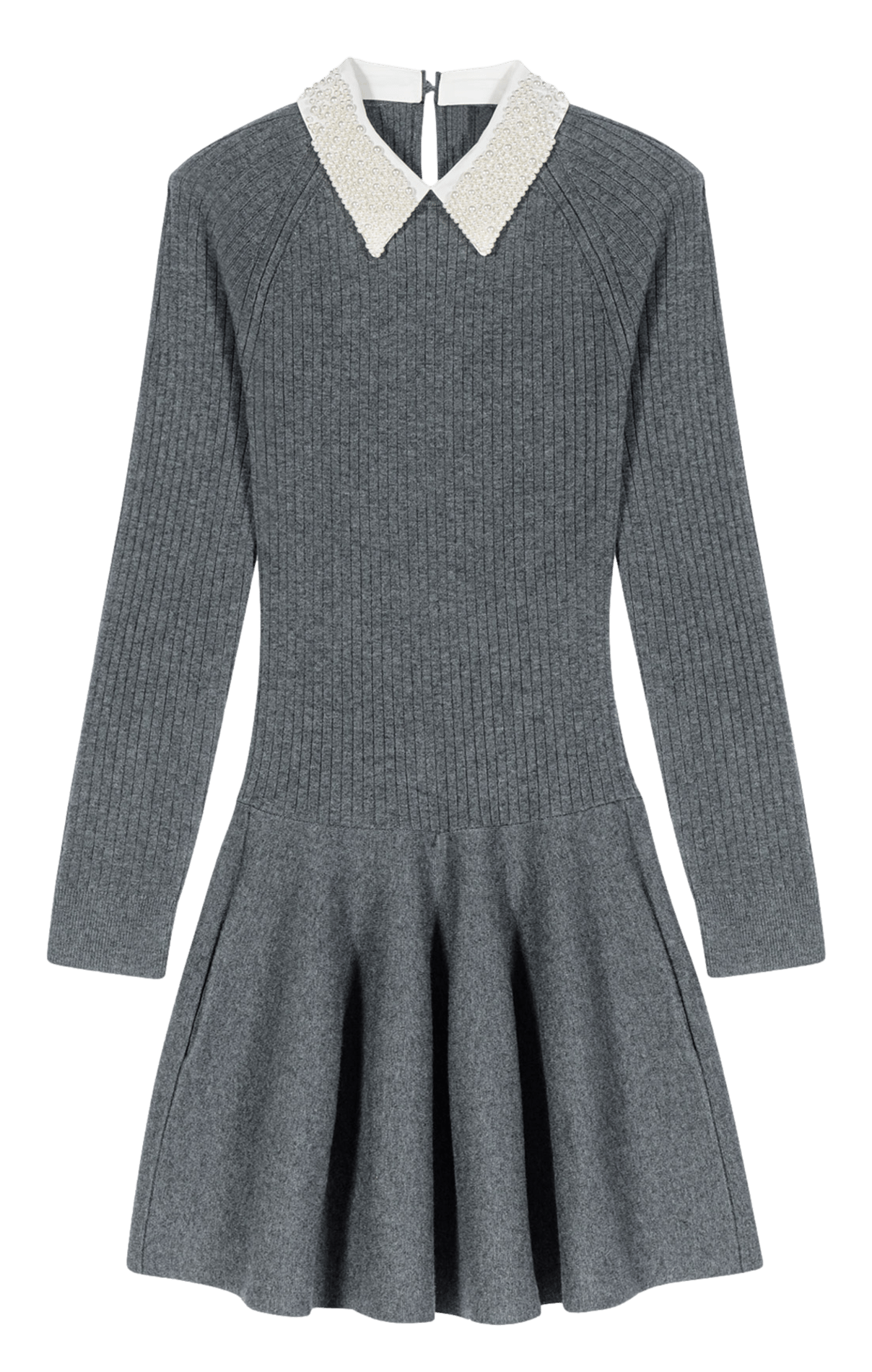 Robe courte col classique en maille côtelée MAJE Gris