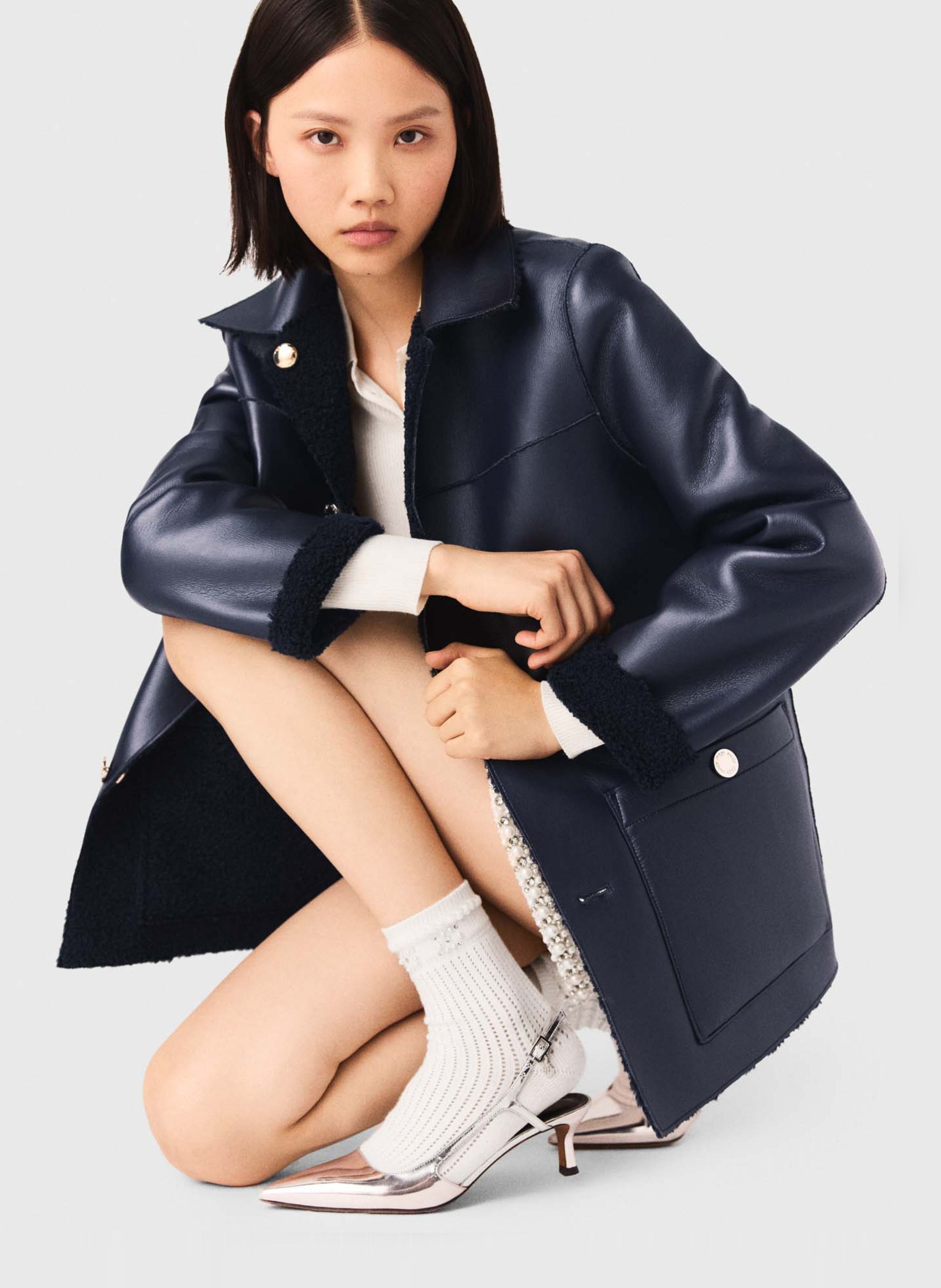 Veste col classique effet cuir MAJE Bleu