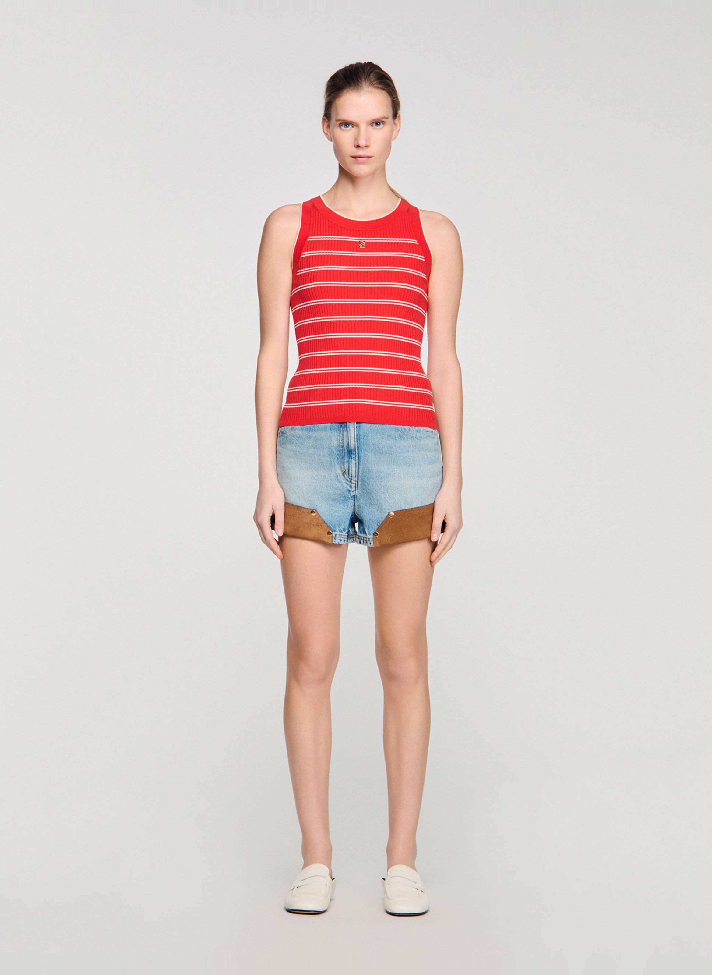 Pull col rond rayé SANDRO Rouge