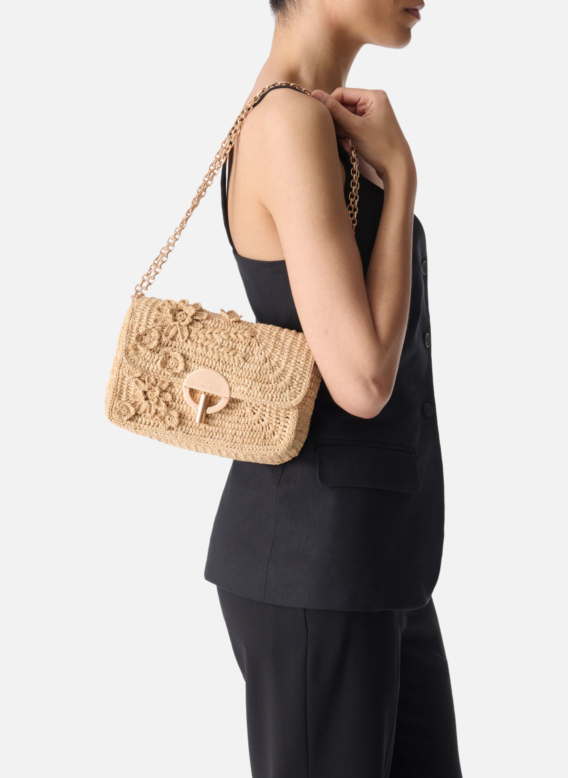 Moyen sac moon en raphia VANESSA BRUNO Blanc