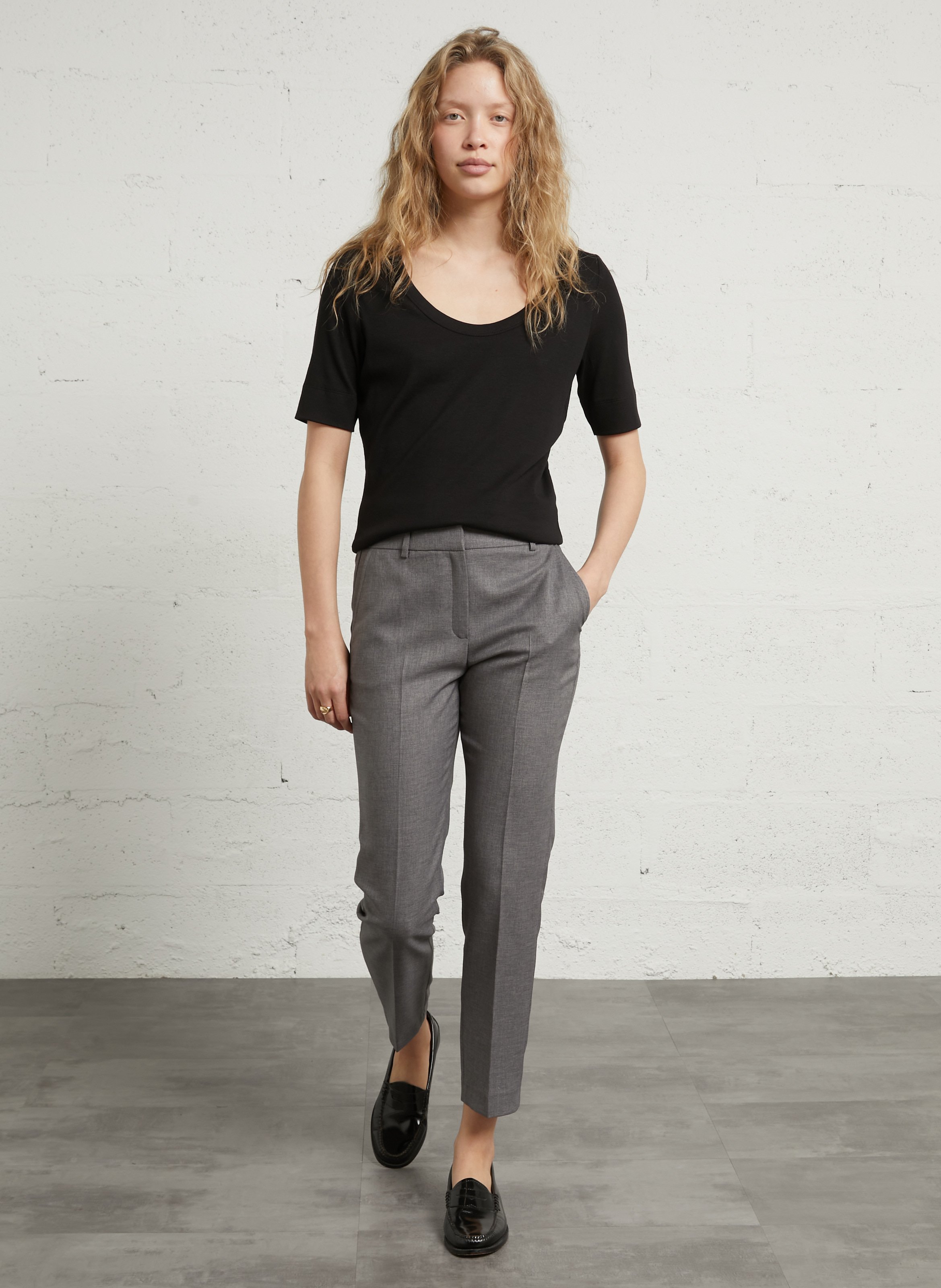 Tee-shirt col rond en coton mélangé lana MAISON 123 Noir