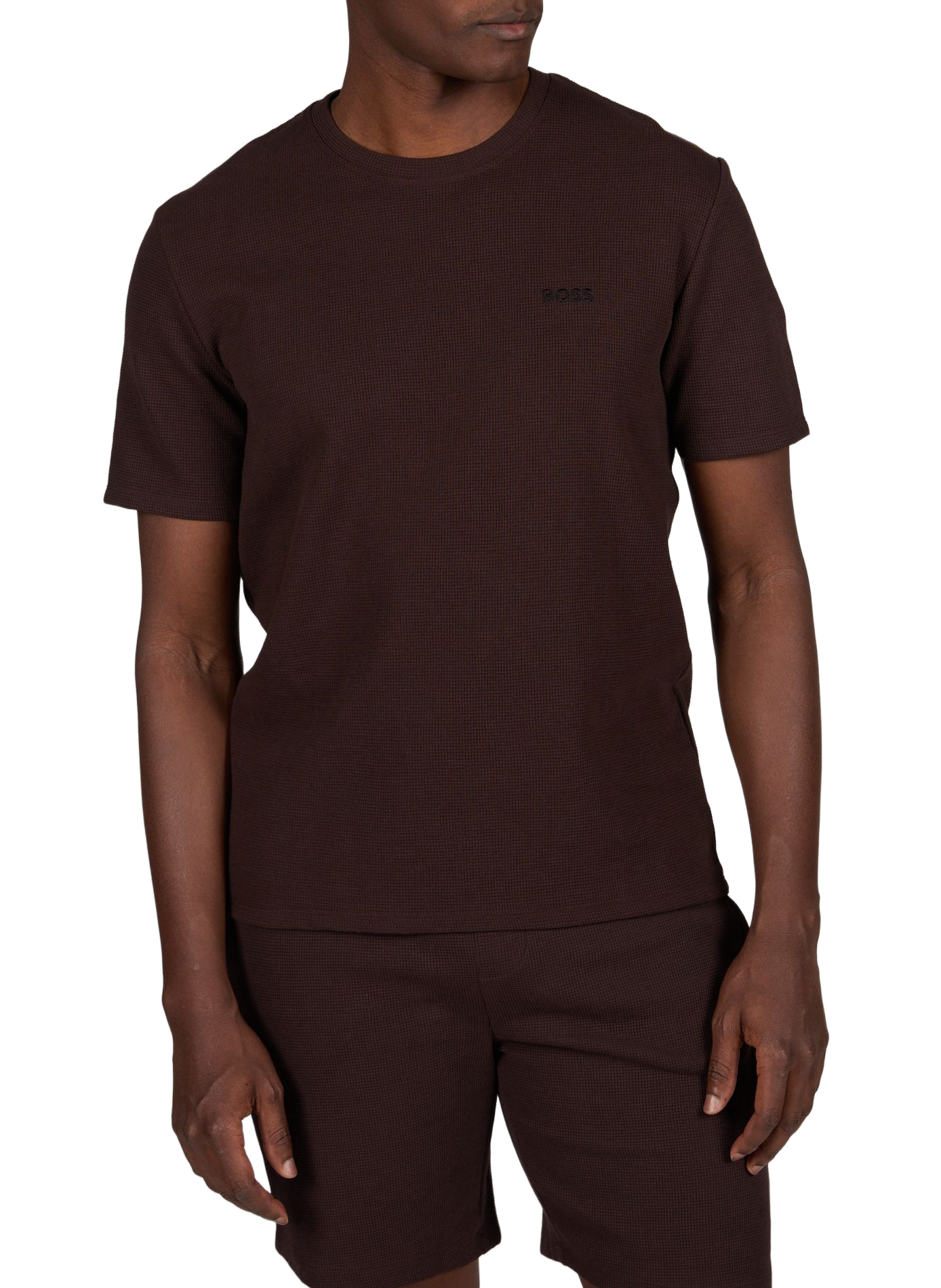 T-shirt à col rond en coton piqué mélangé BOSS Marron