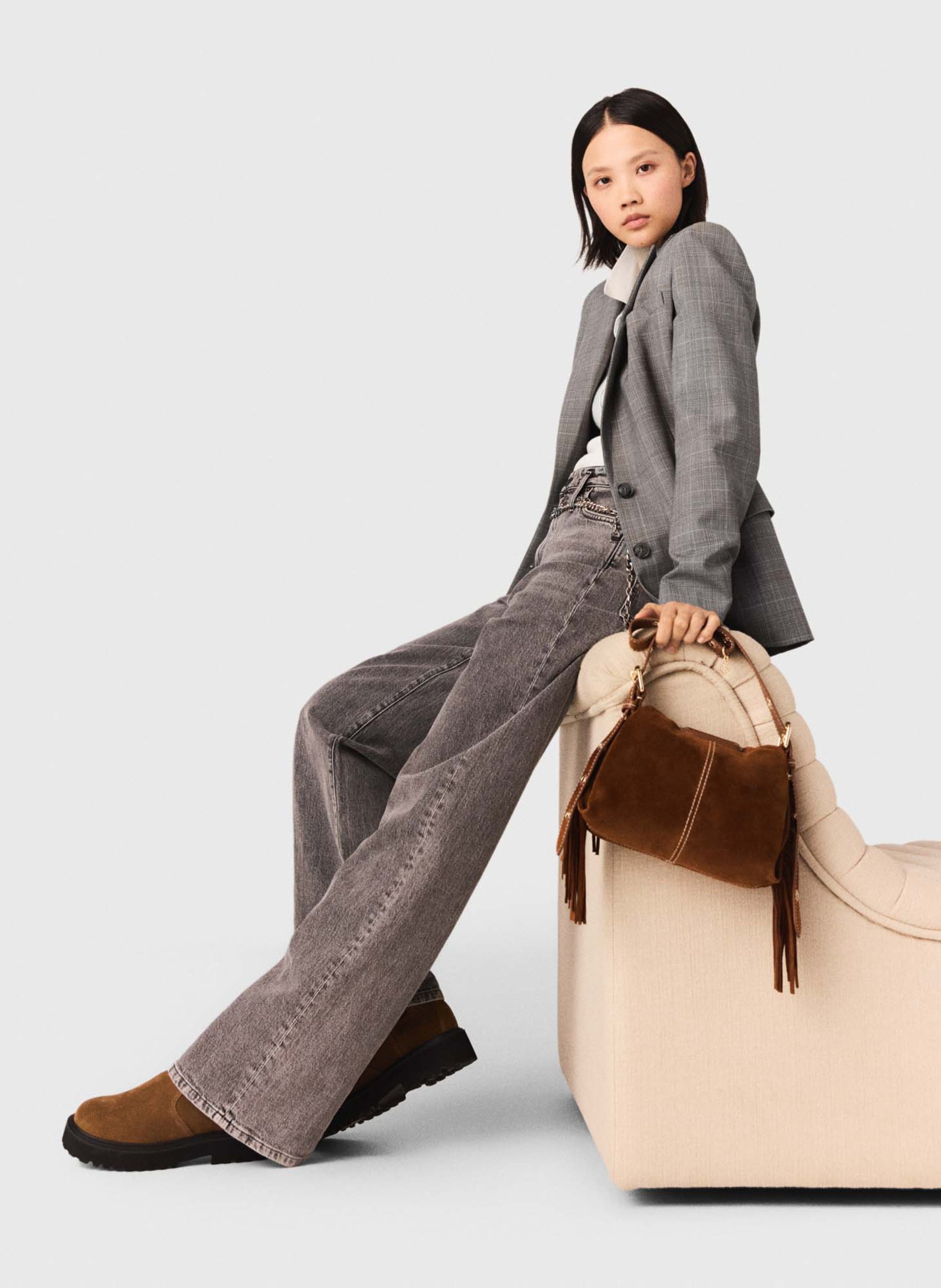 Jean droit délavé en coton mélangé MAJE Gris