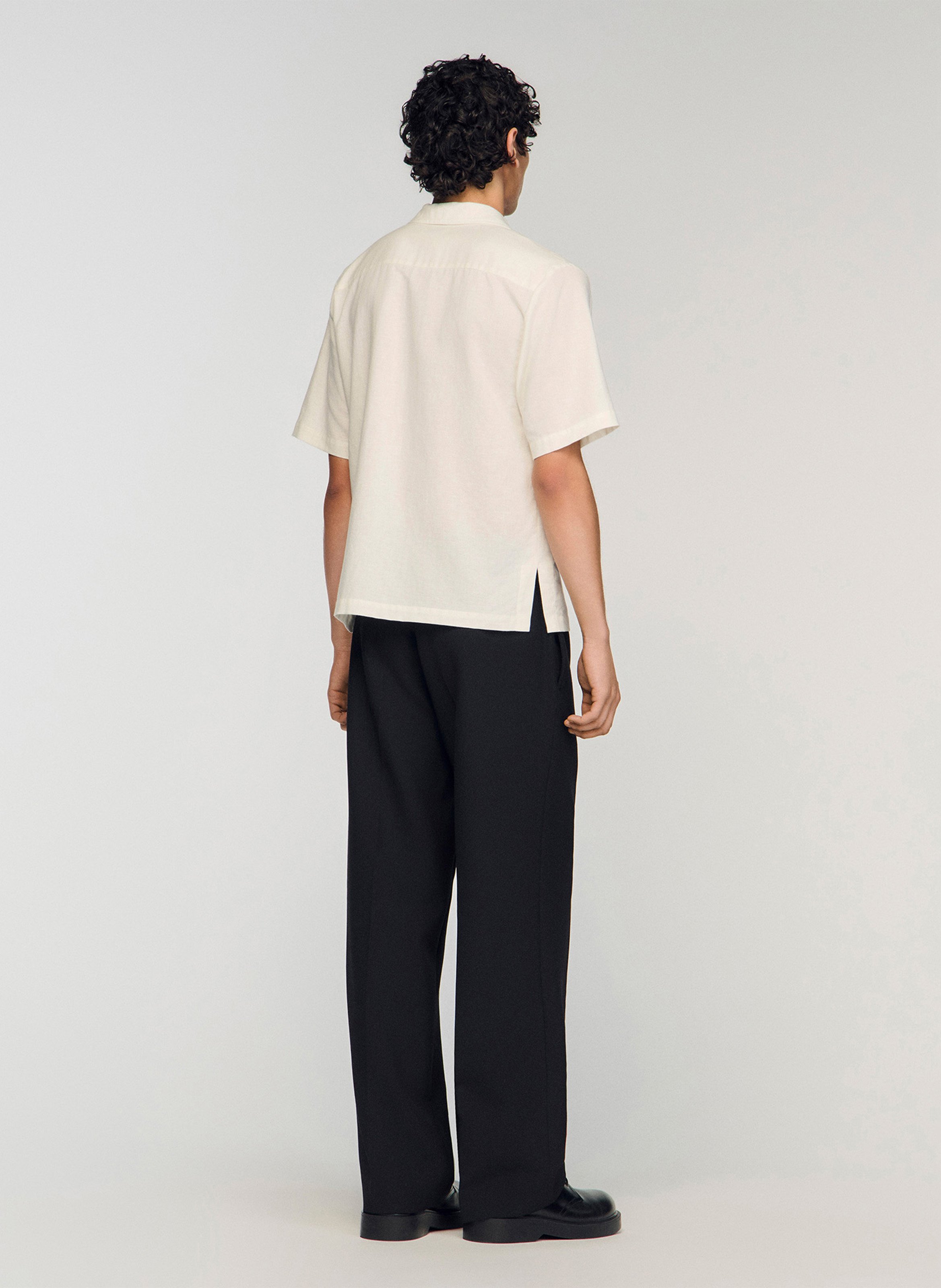 Chemise col classique en coton mélangé Beige