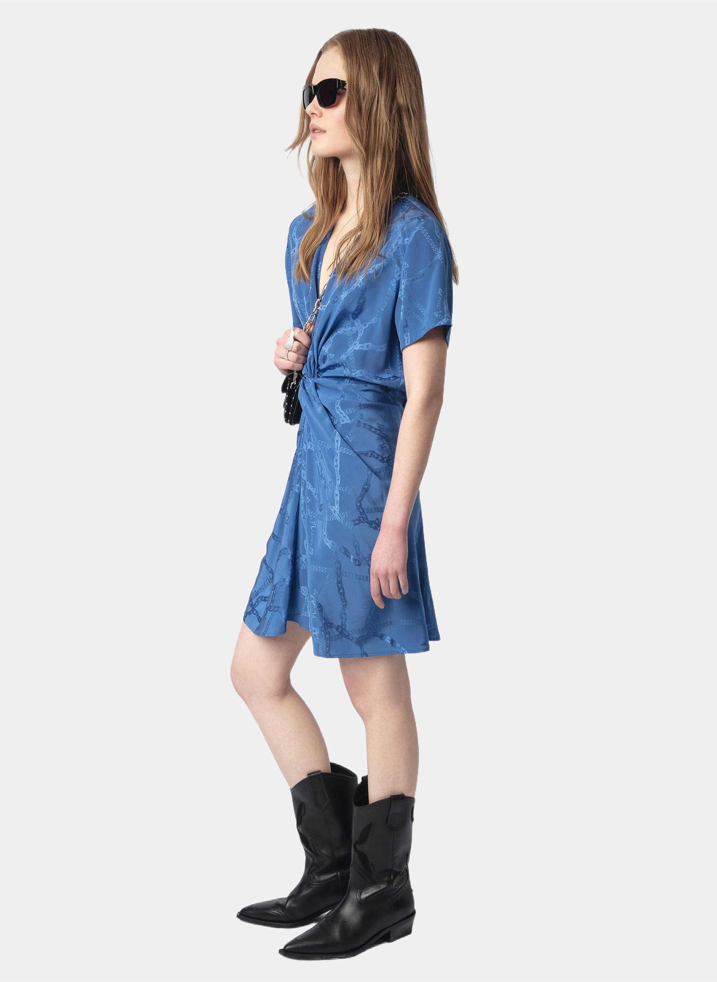 Kurzes Seidenkleid mit V-Ausschnitt in Rosé. ZADIG&VOLTAIRE Blau