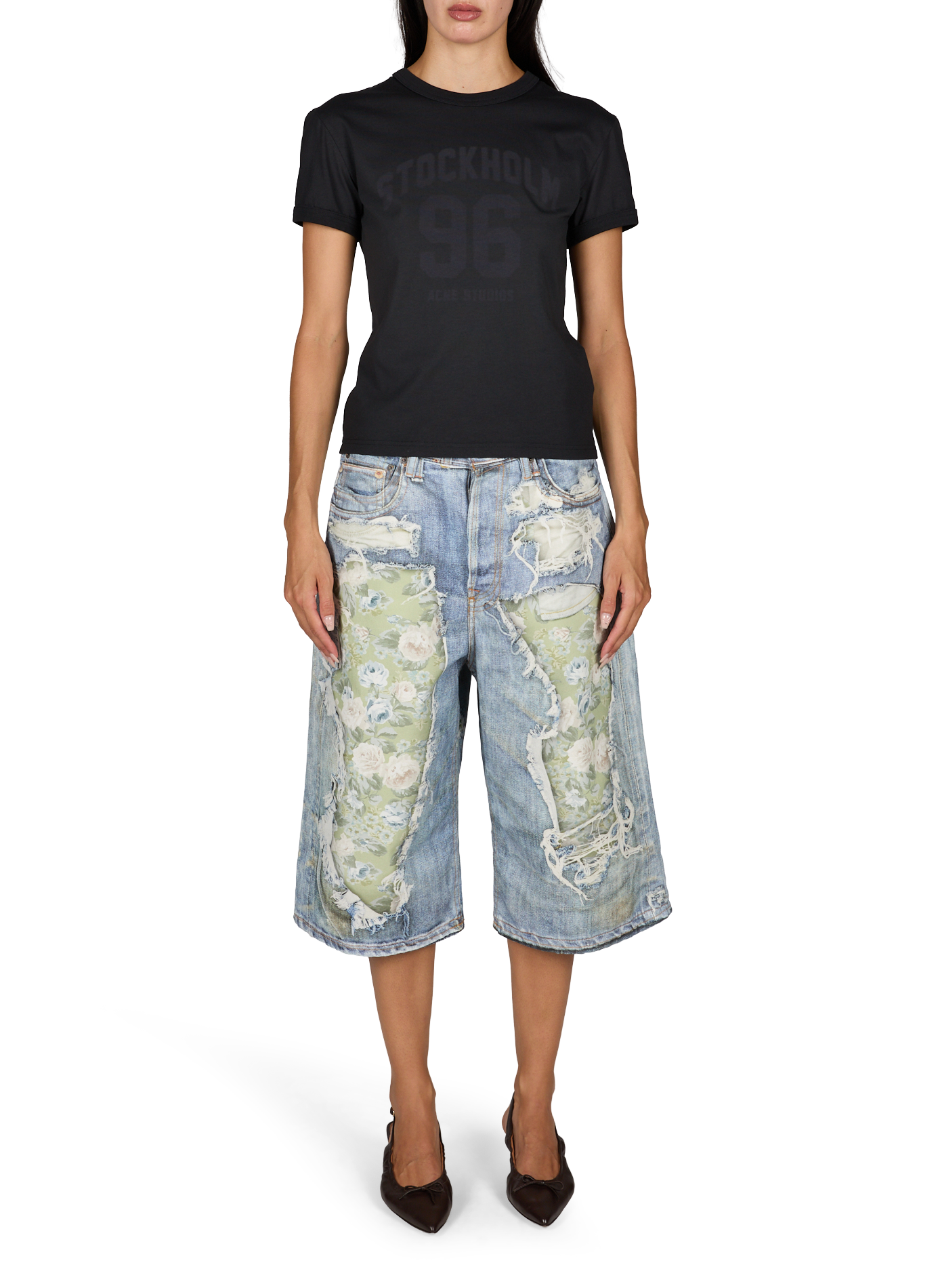 Maglietta con logo stampato in cotone ACNE STUDIOS Nero