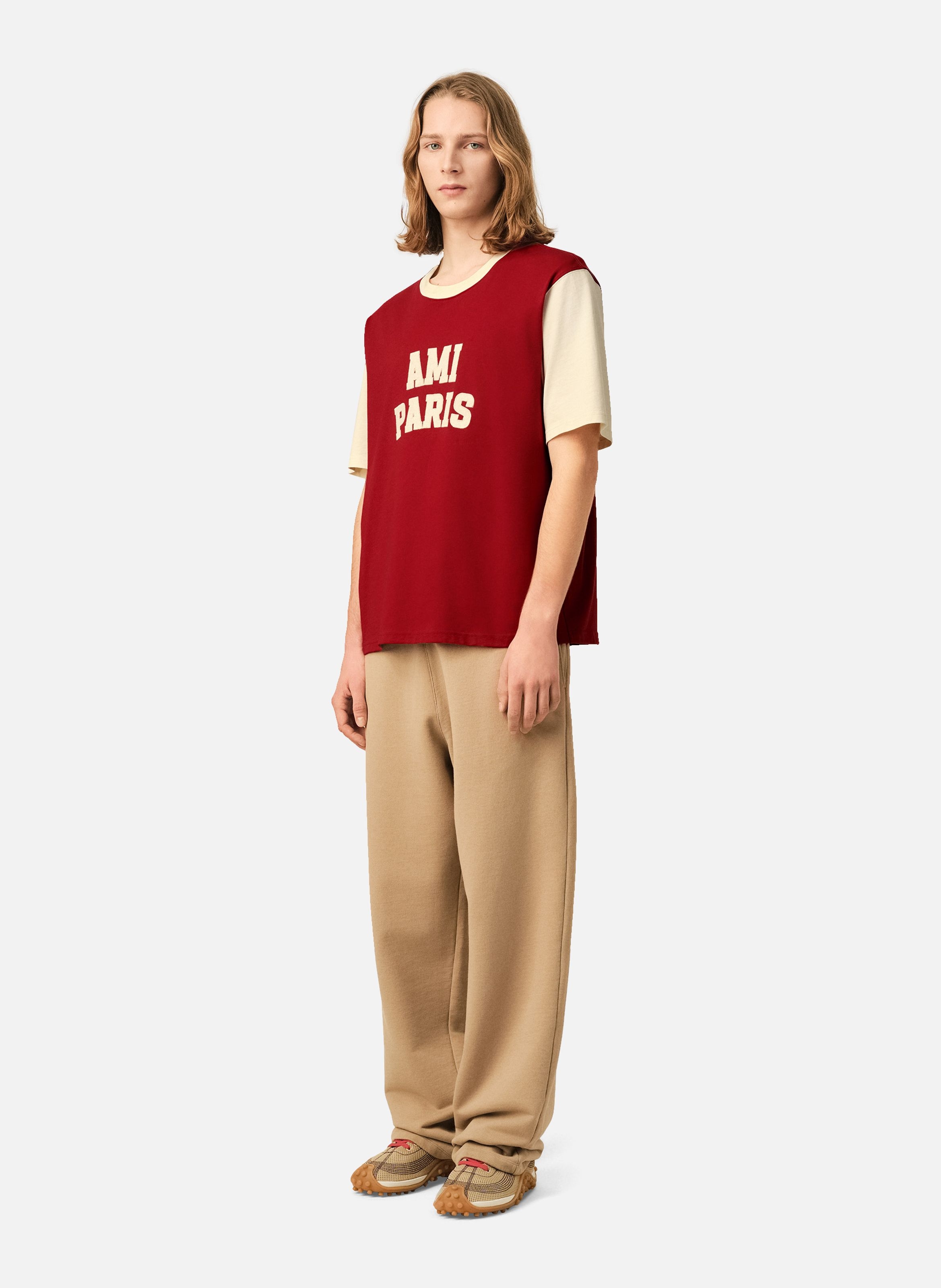 T-shirt unisexe en coton broderie ami paris AMI PARIS Rouge