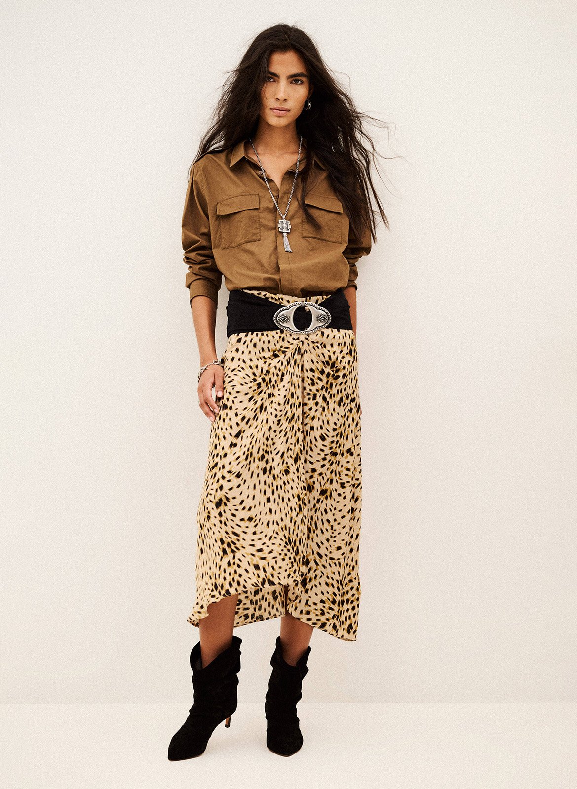 Jupe midi asymétrique à motifs hoema BA&SH Beige