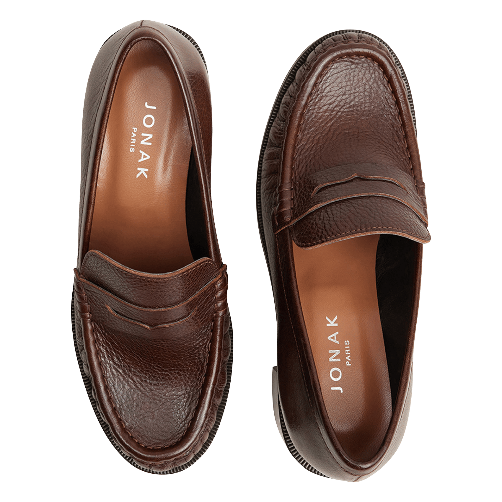 Mocassins à talons en cuir grainé delicieux JONAK Marron