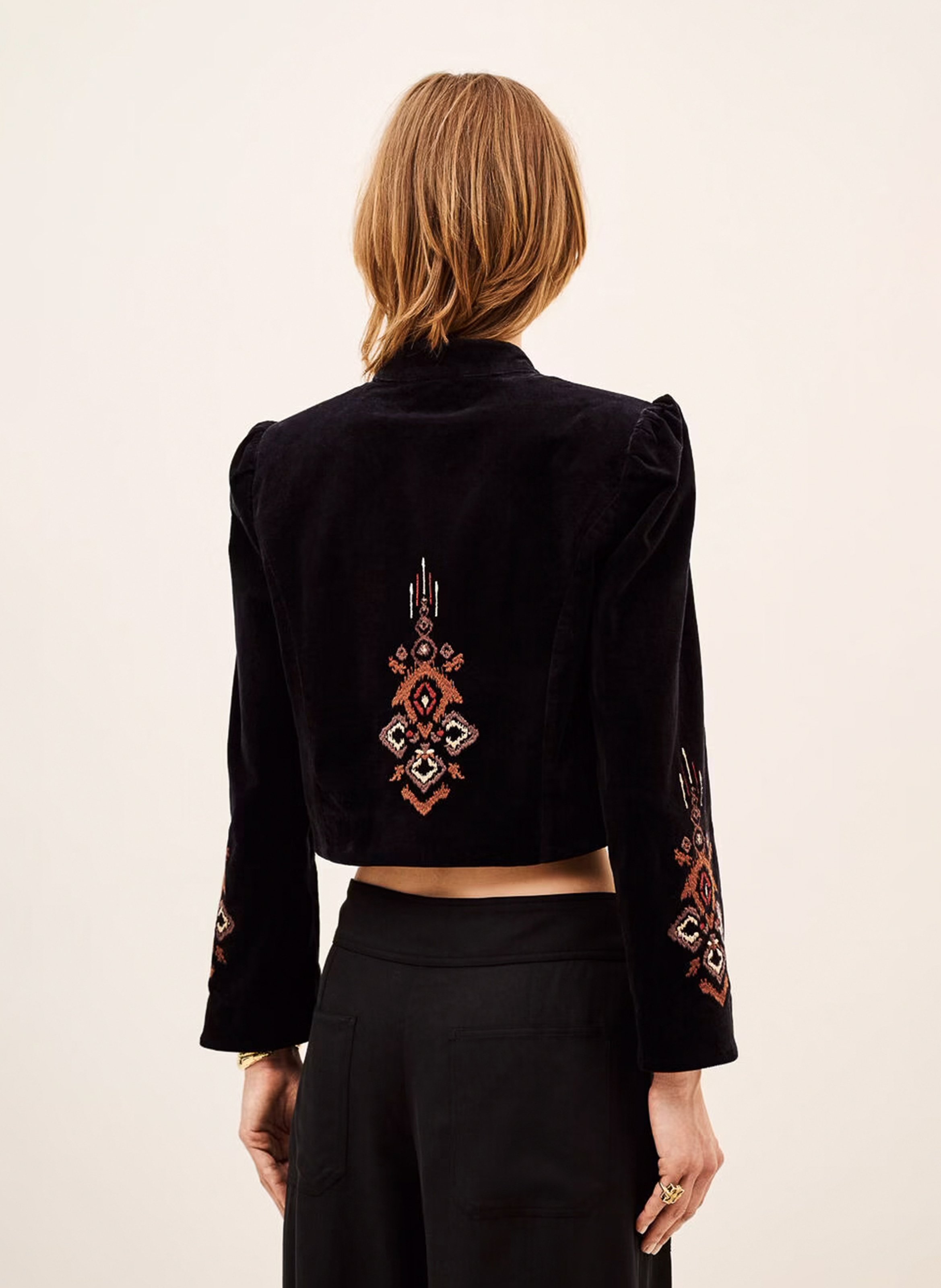 Veste courte col officier brodée en coton mélangé baya BA&SH Zwart