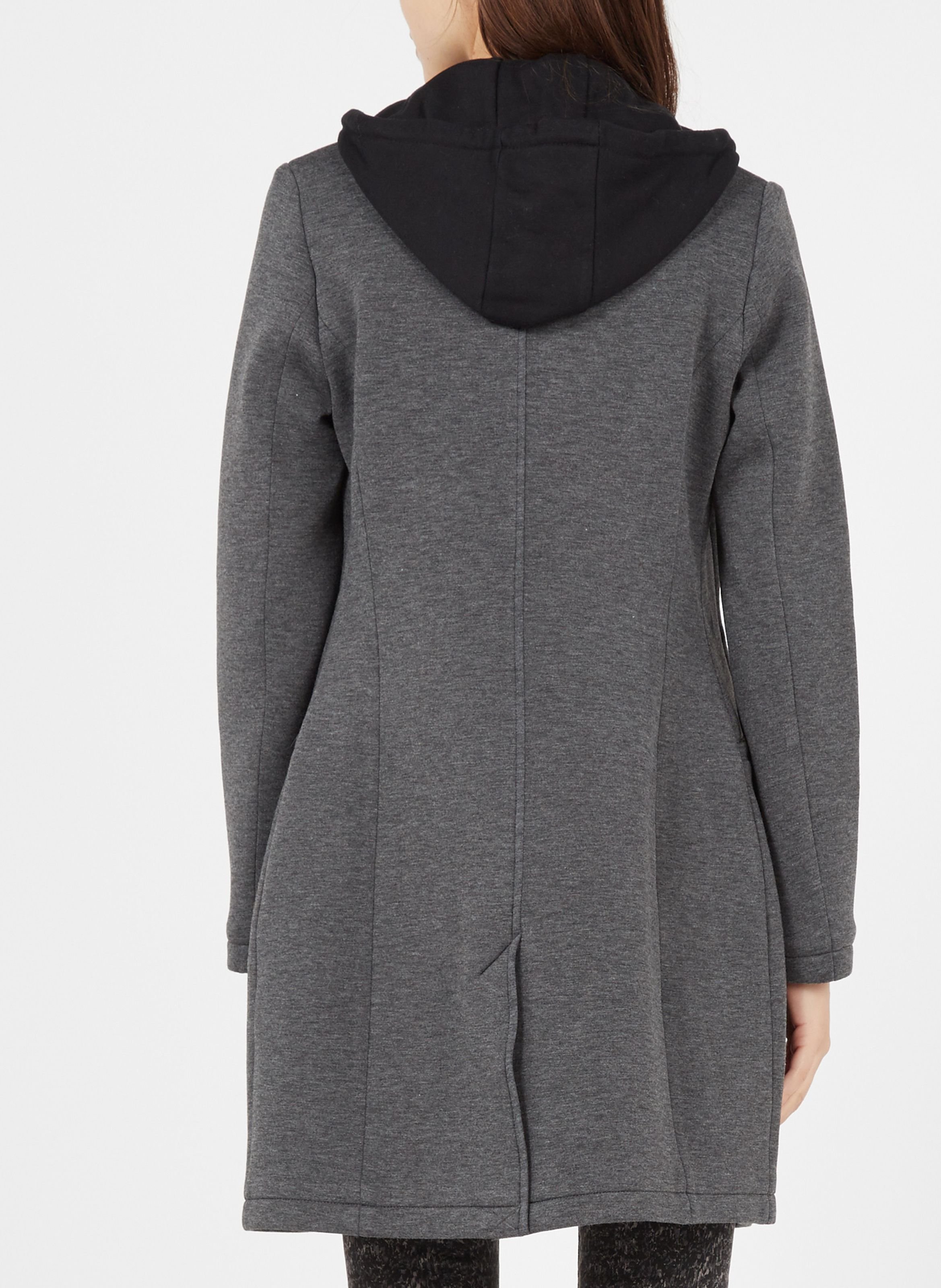 Manteau long à capuche amovible Gris