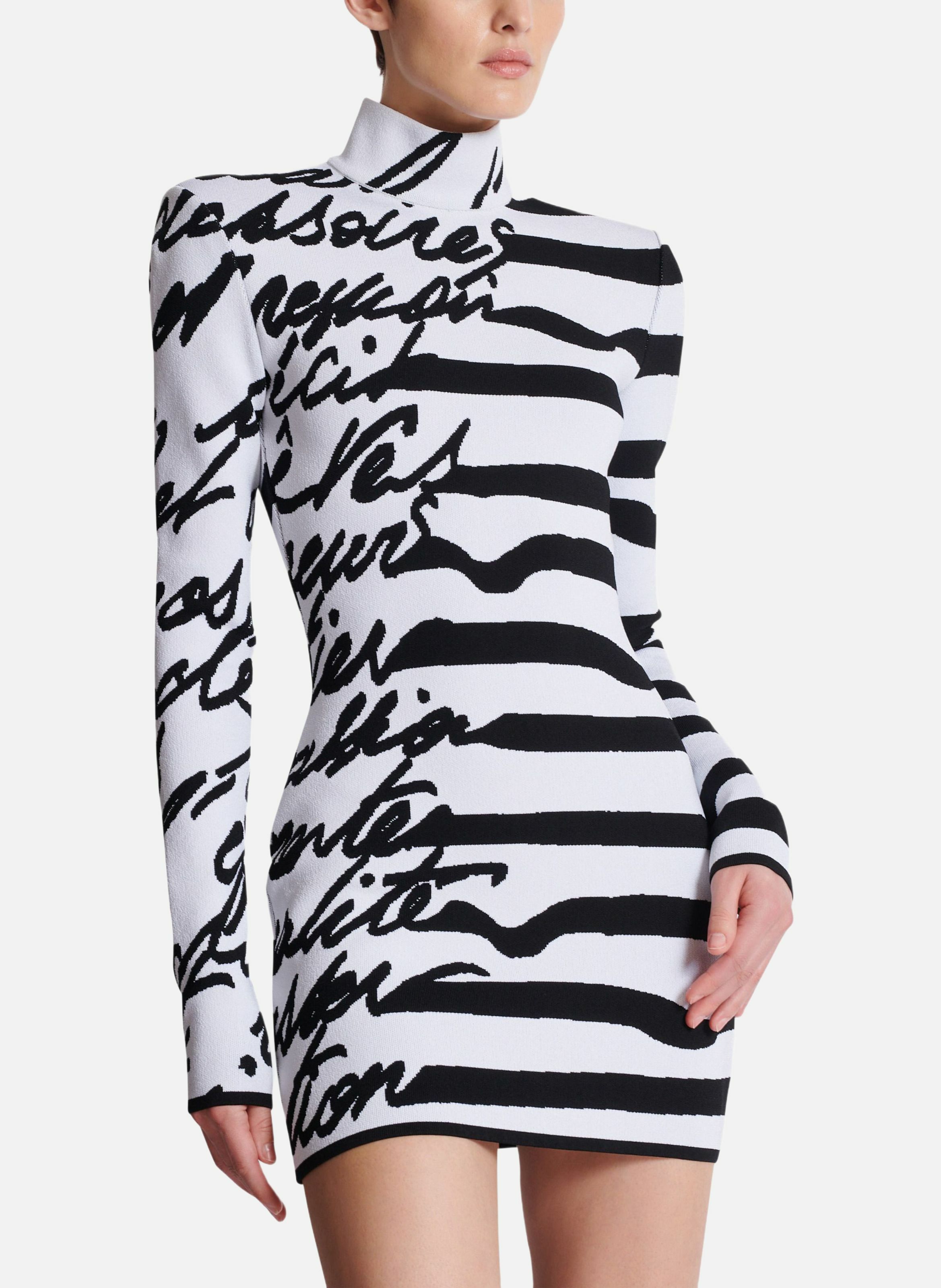 Robe en maille jacquard « lettre d'amour » marinière BALMAIN Blanc