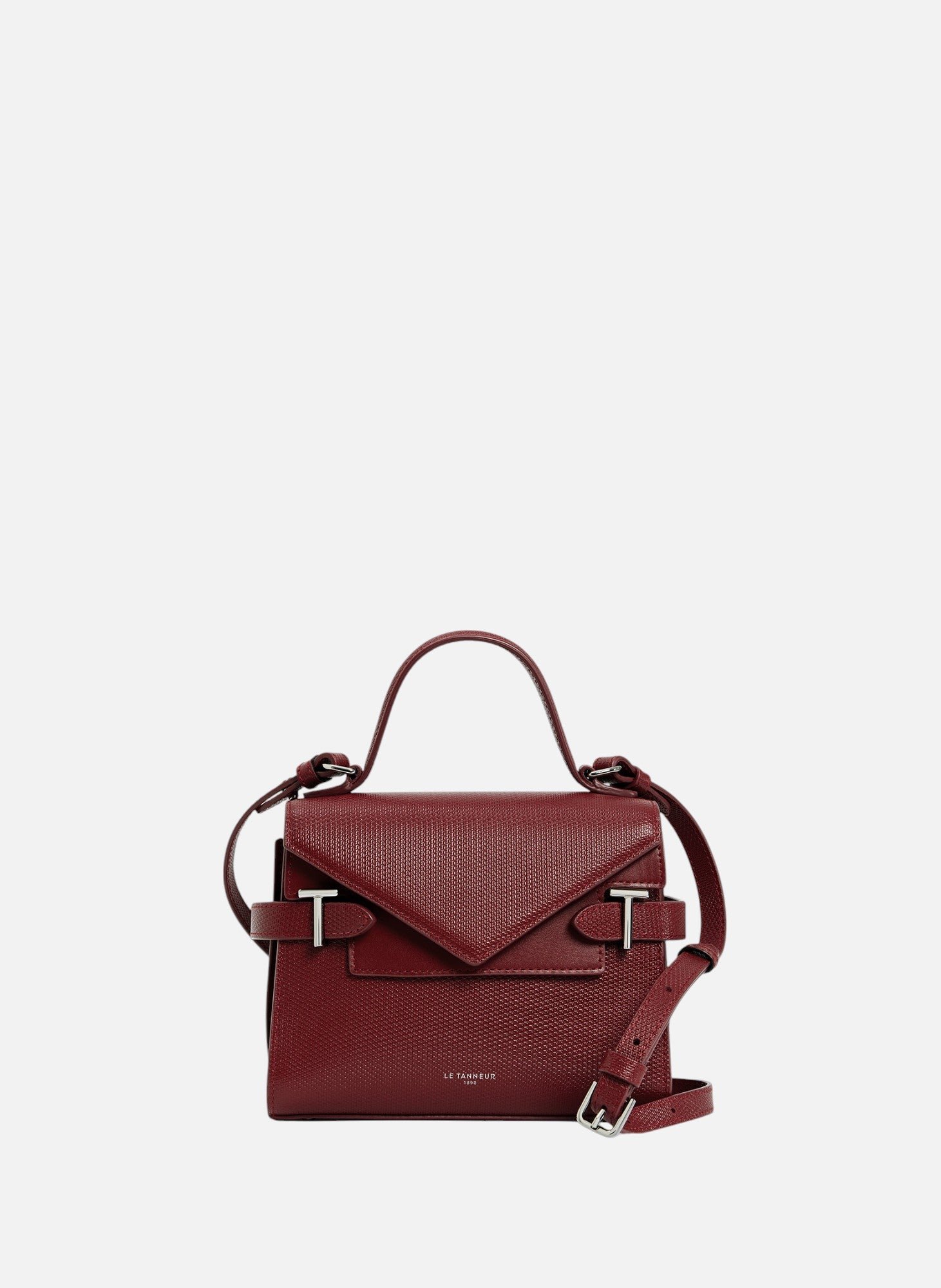 Petit sac à main double rabat emilie en cuir signature t LE TANNEUR Rouge