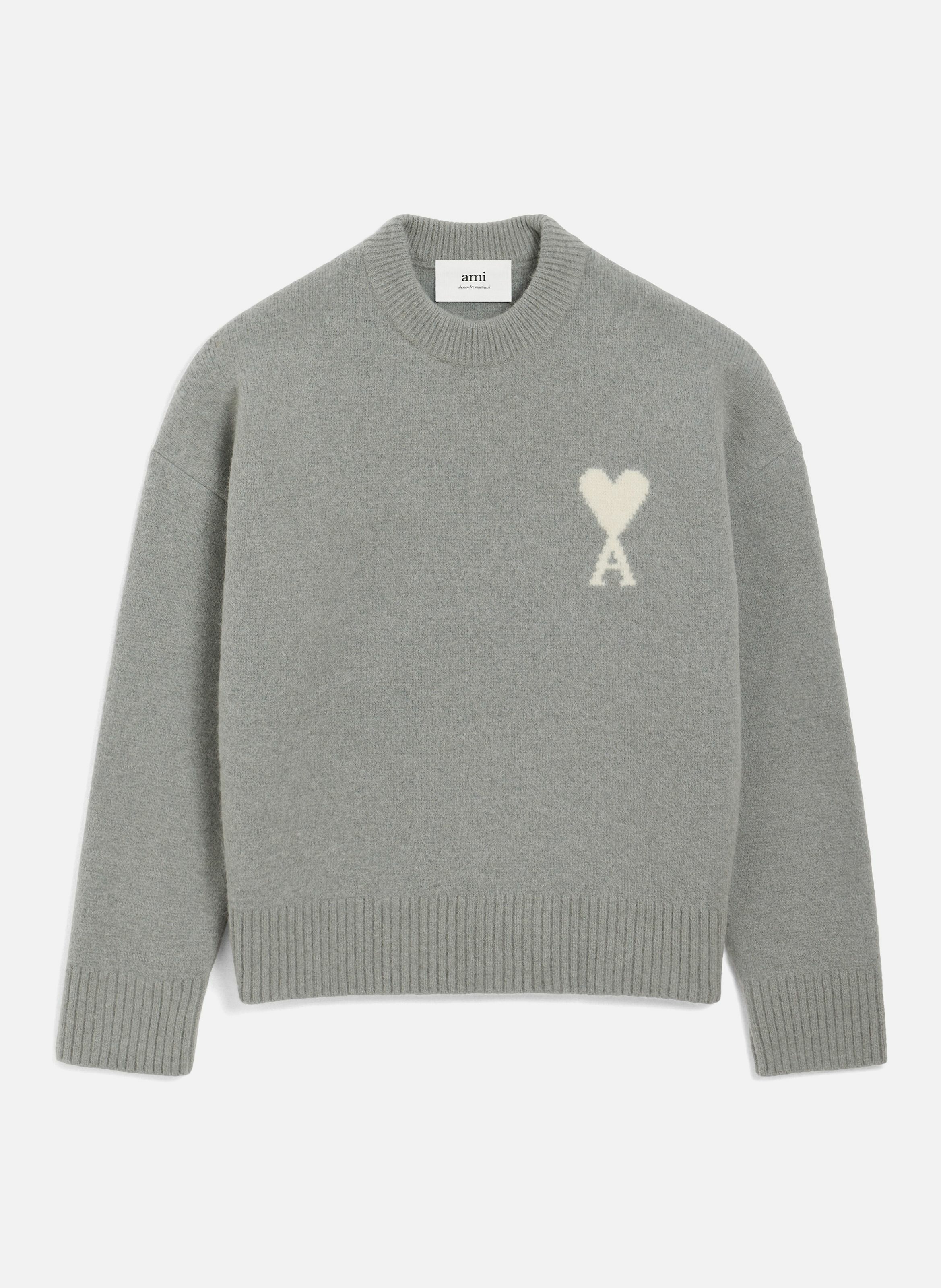 Pull col rond ami de coeur en alpaga unisexe AMI PARIS Gris