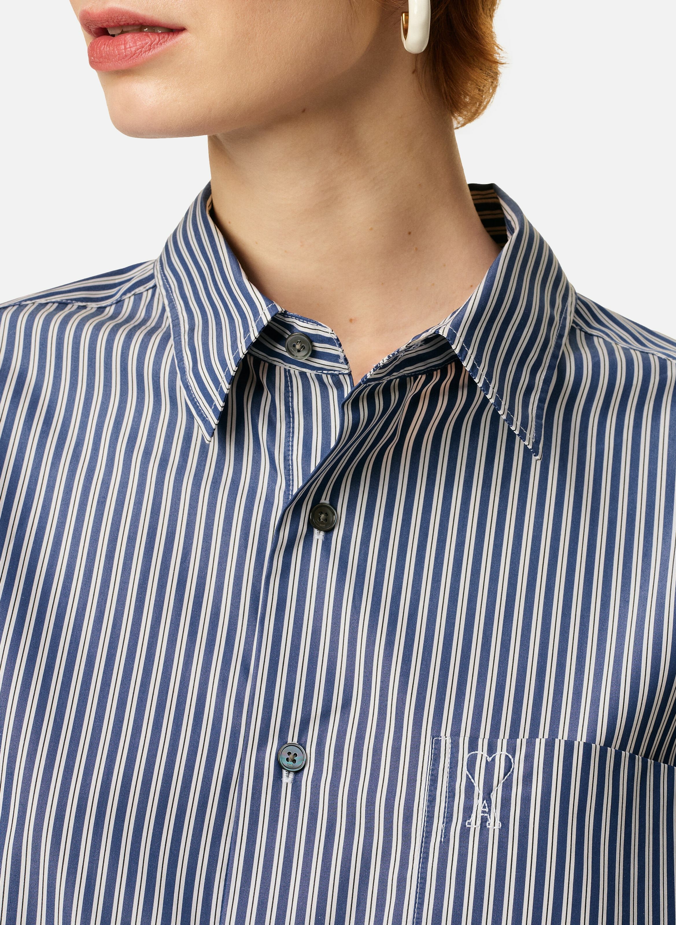 Chemise boxy rayée ami de coeur  en coton unisexe AMI PARIS Bleu