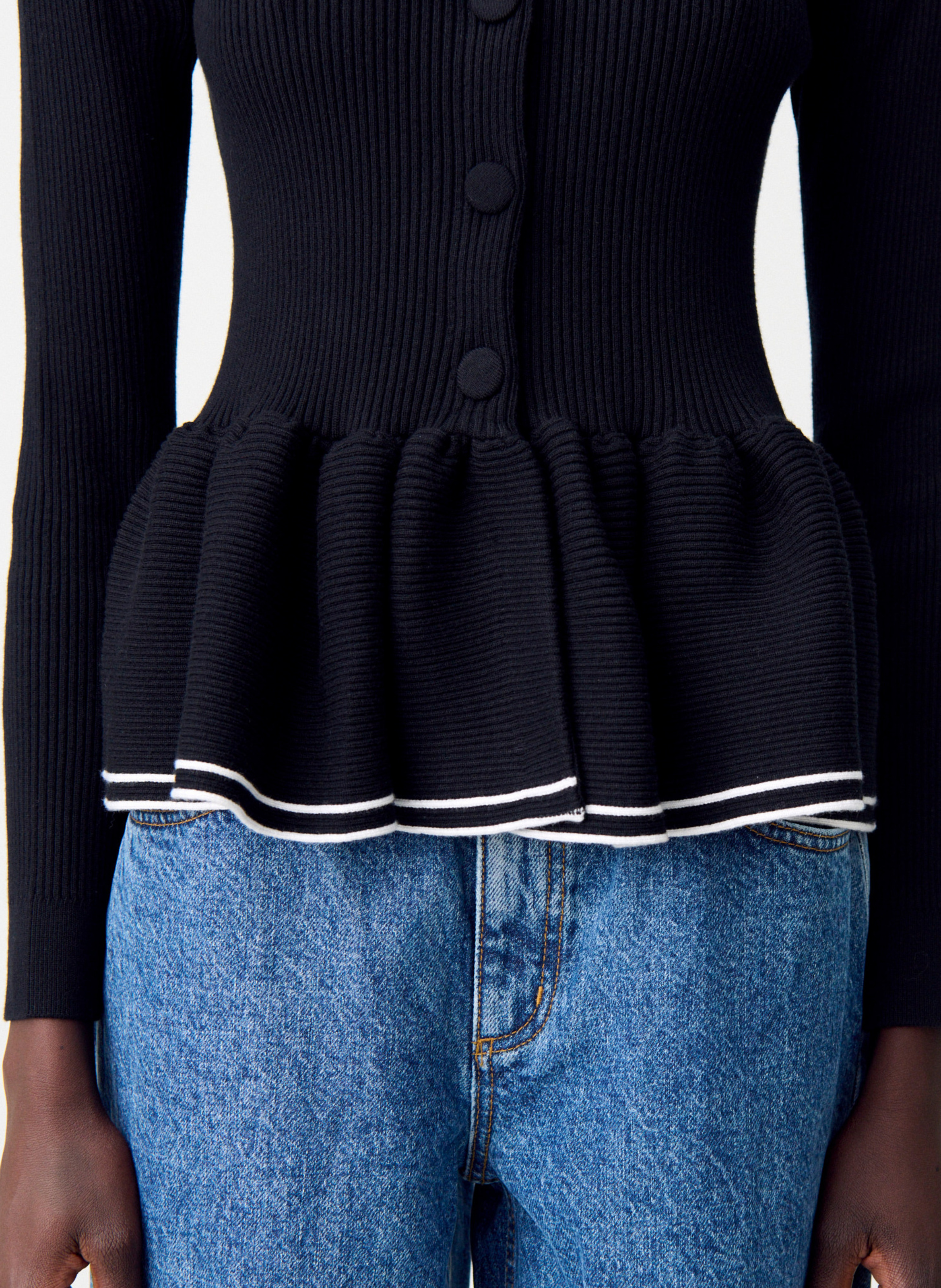Cardigan côtelé moulant col rond mizuki CLAUDIE PIERLOT Noir