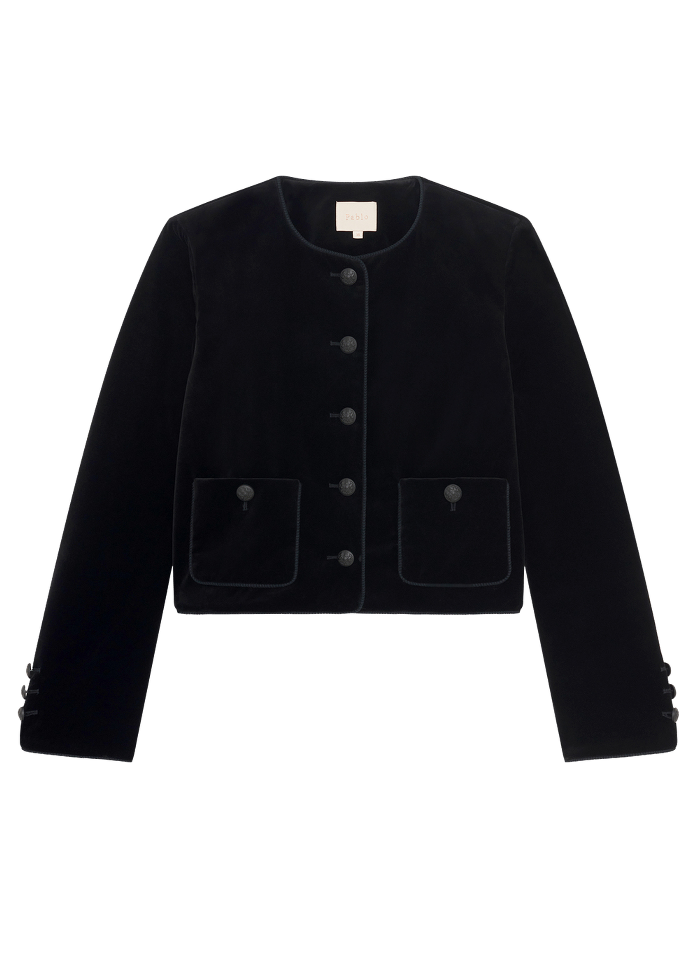 Veste courte sans col en velours  - noa PABLO Noir