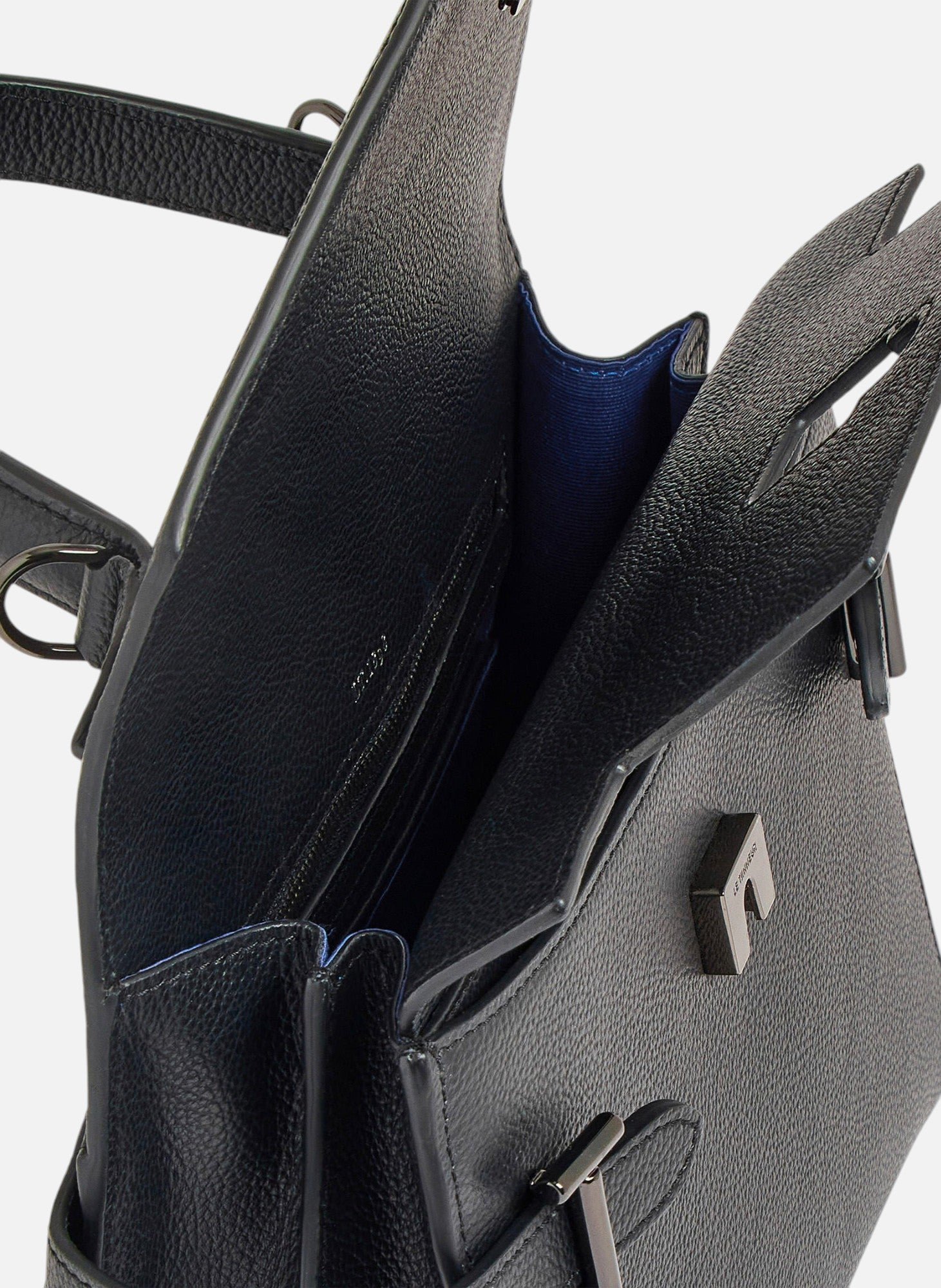 Sac à main double rabat moyen modèle Emilie en cuir grainé LE TANNEUR Noir