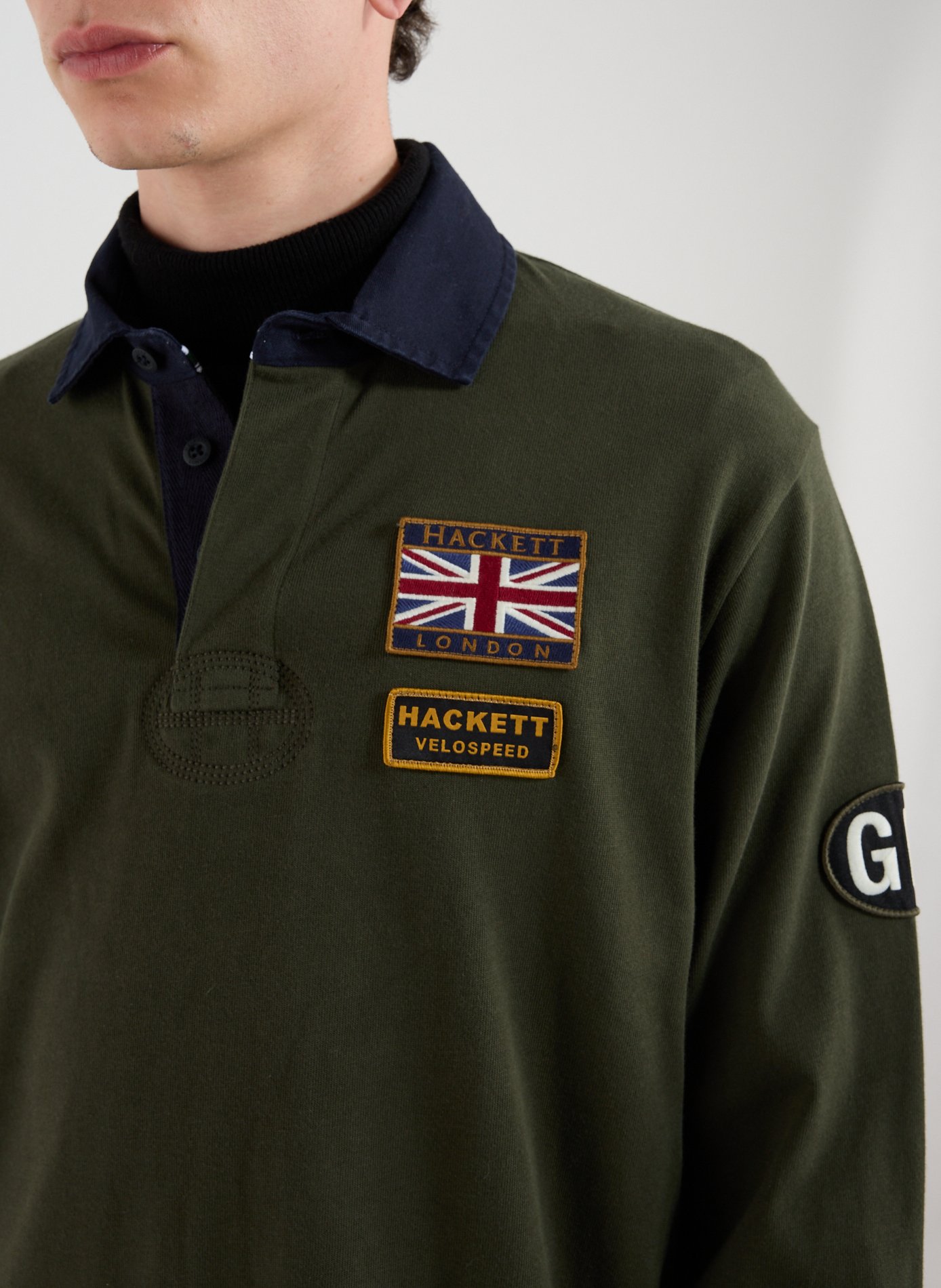 Embroidered long-sleeve cotton polo HACKETT Green