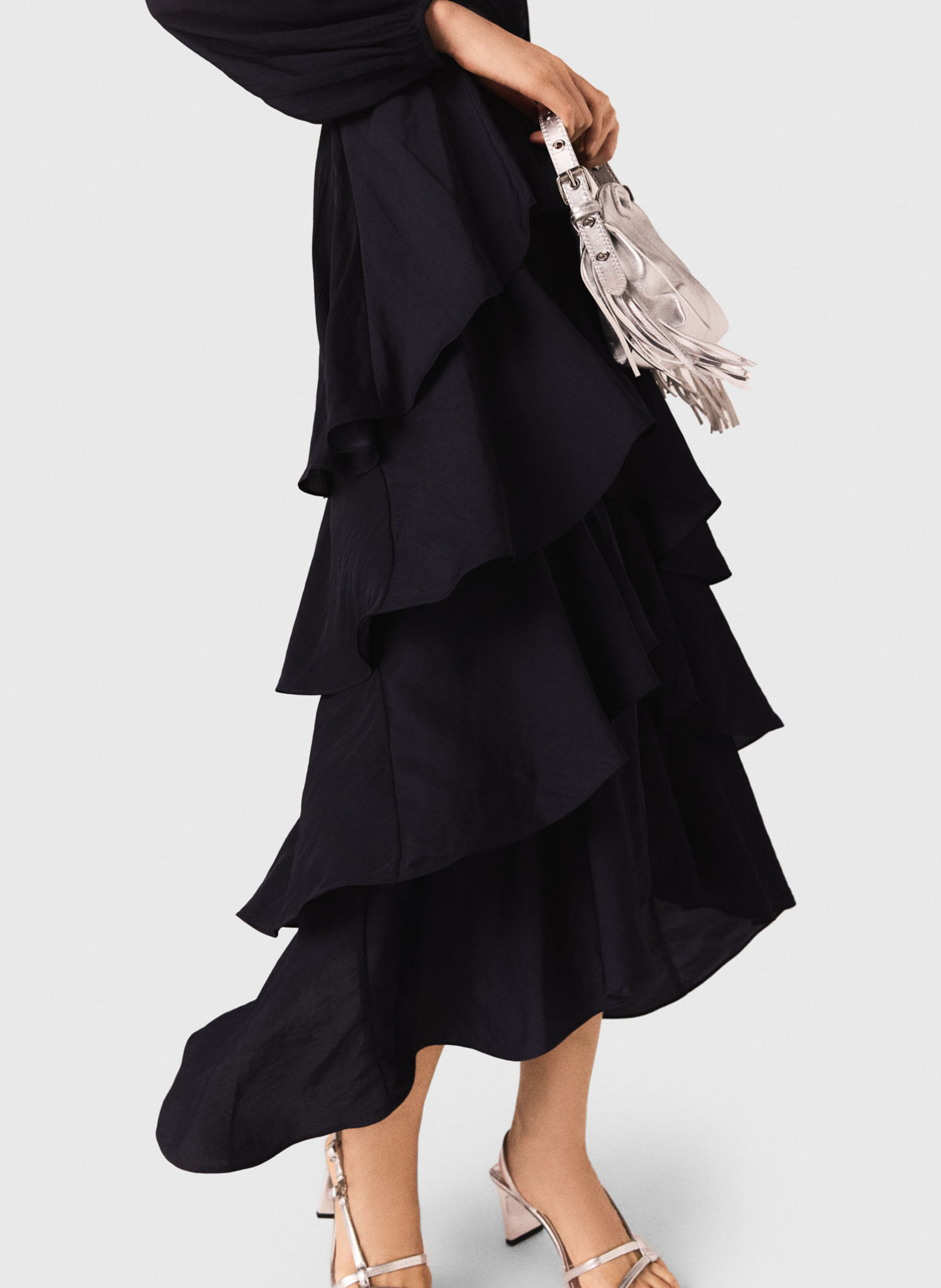 Robe longue col v à volants MAJE Bleu