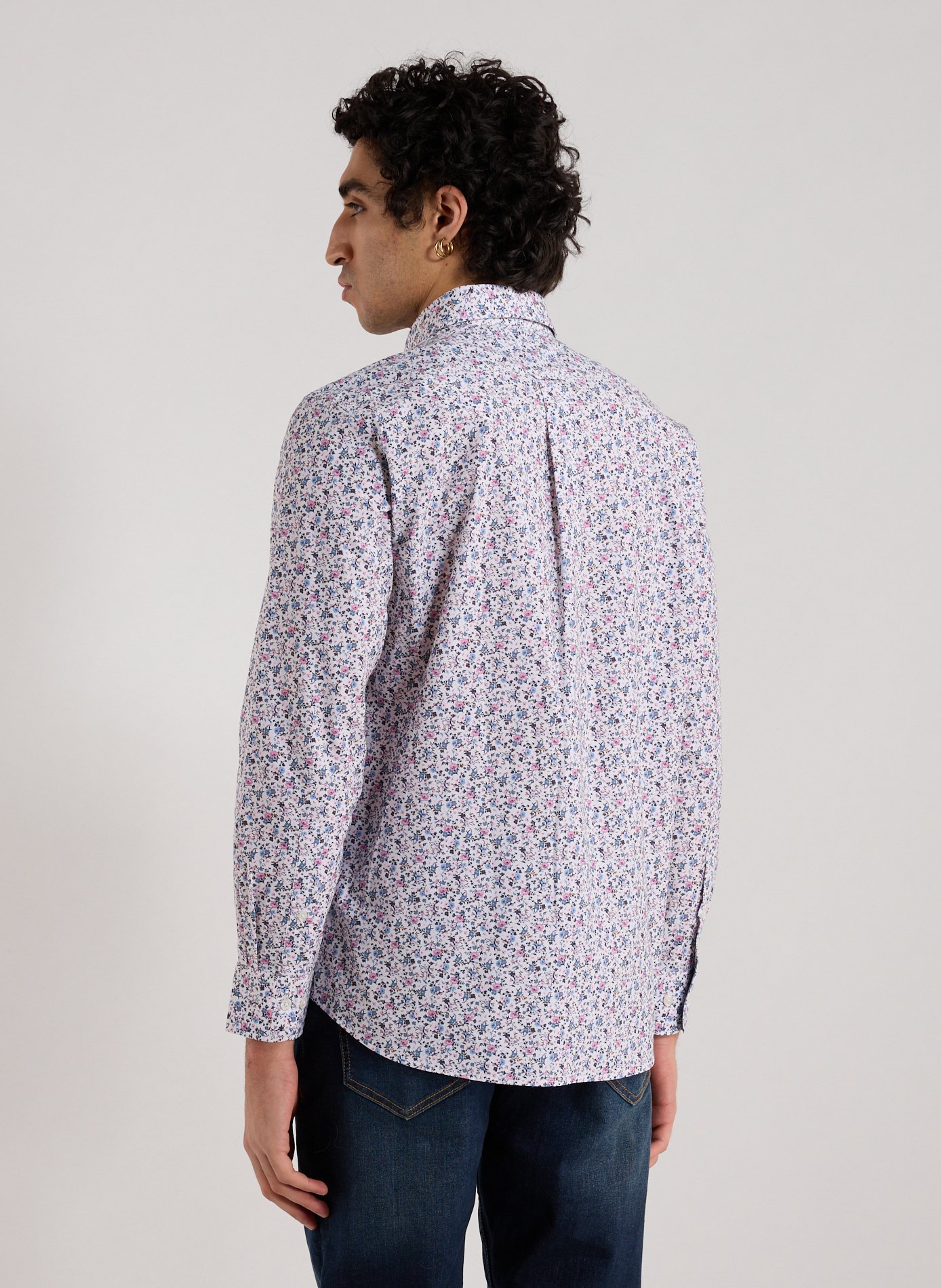 Floral shirt with American collar in cotton EDEN PARK Blue