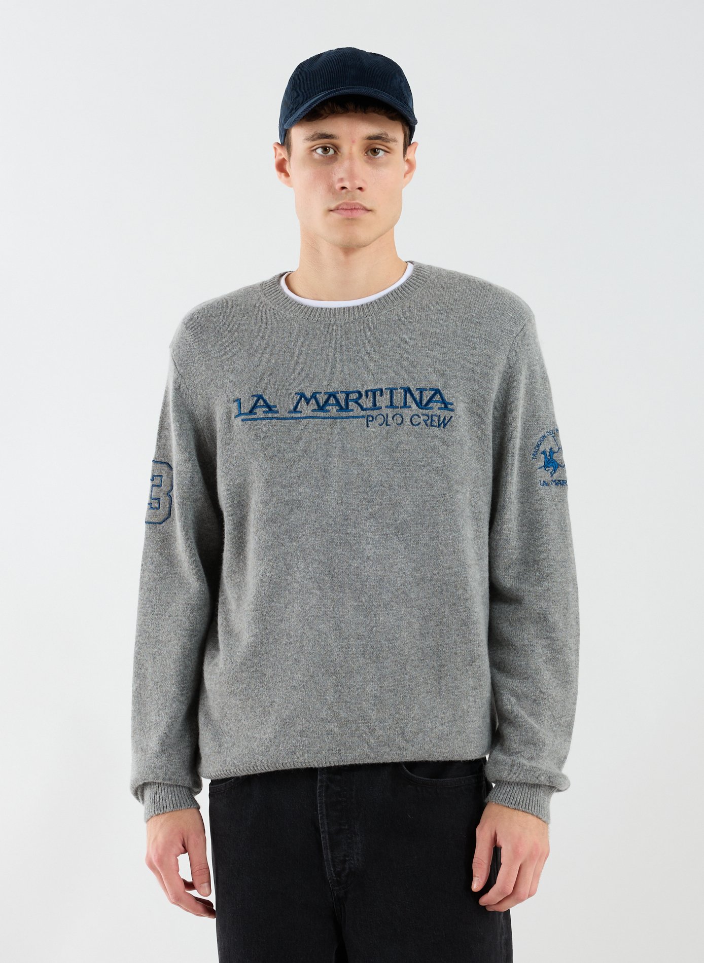 LA MARTINA Round neck sweater with logo Grey
